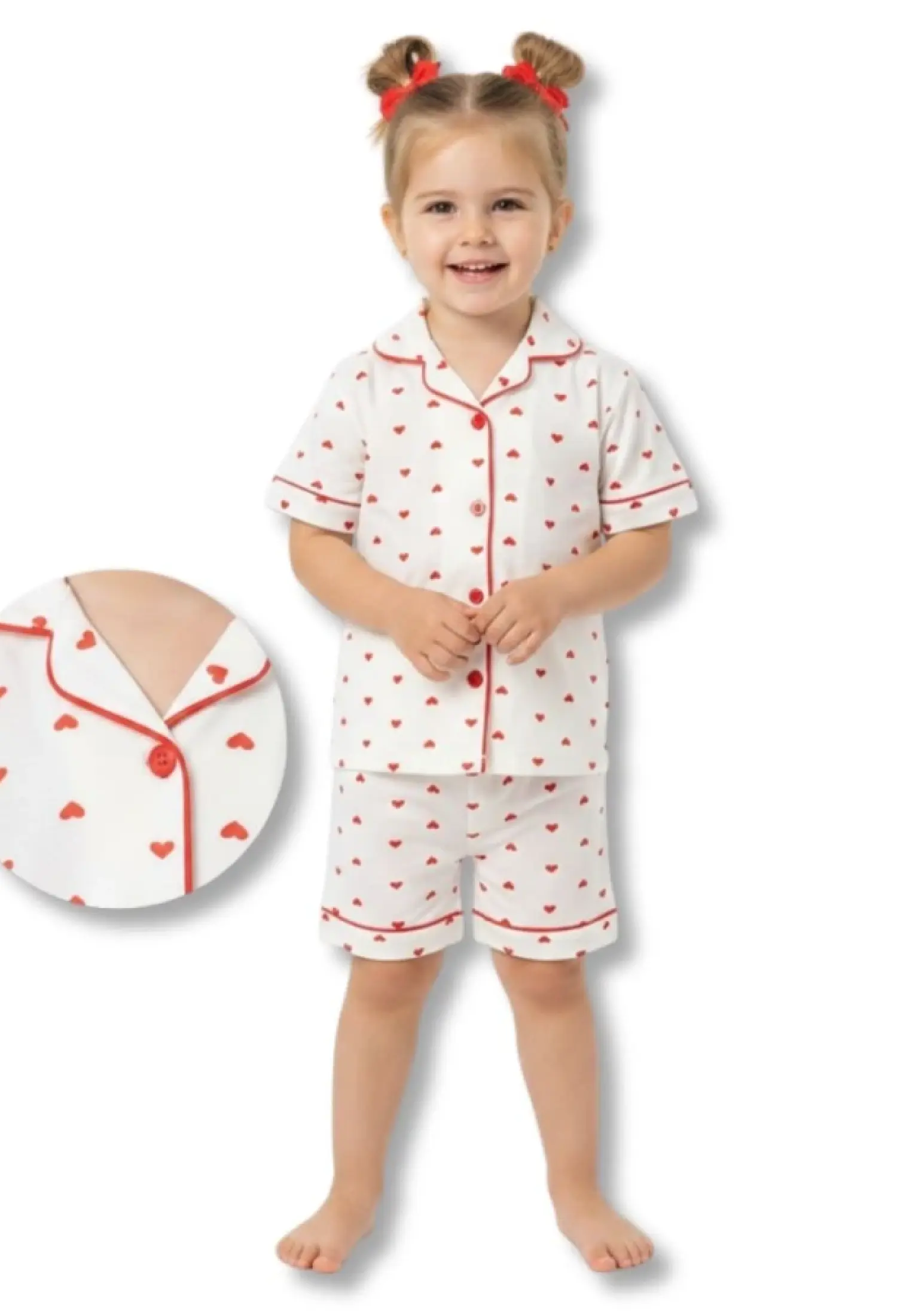 Kalp Desenli Yakalı Düğmeli Kız Bebe Pijama Takım - Brand: DOLAŞ - Kids & Bby Clothes From Peralane Kids Turkey