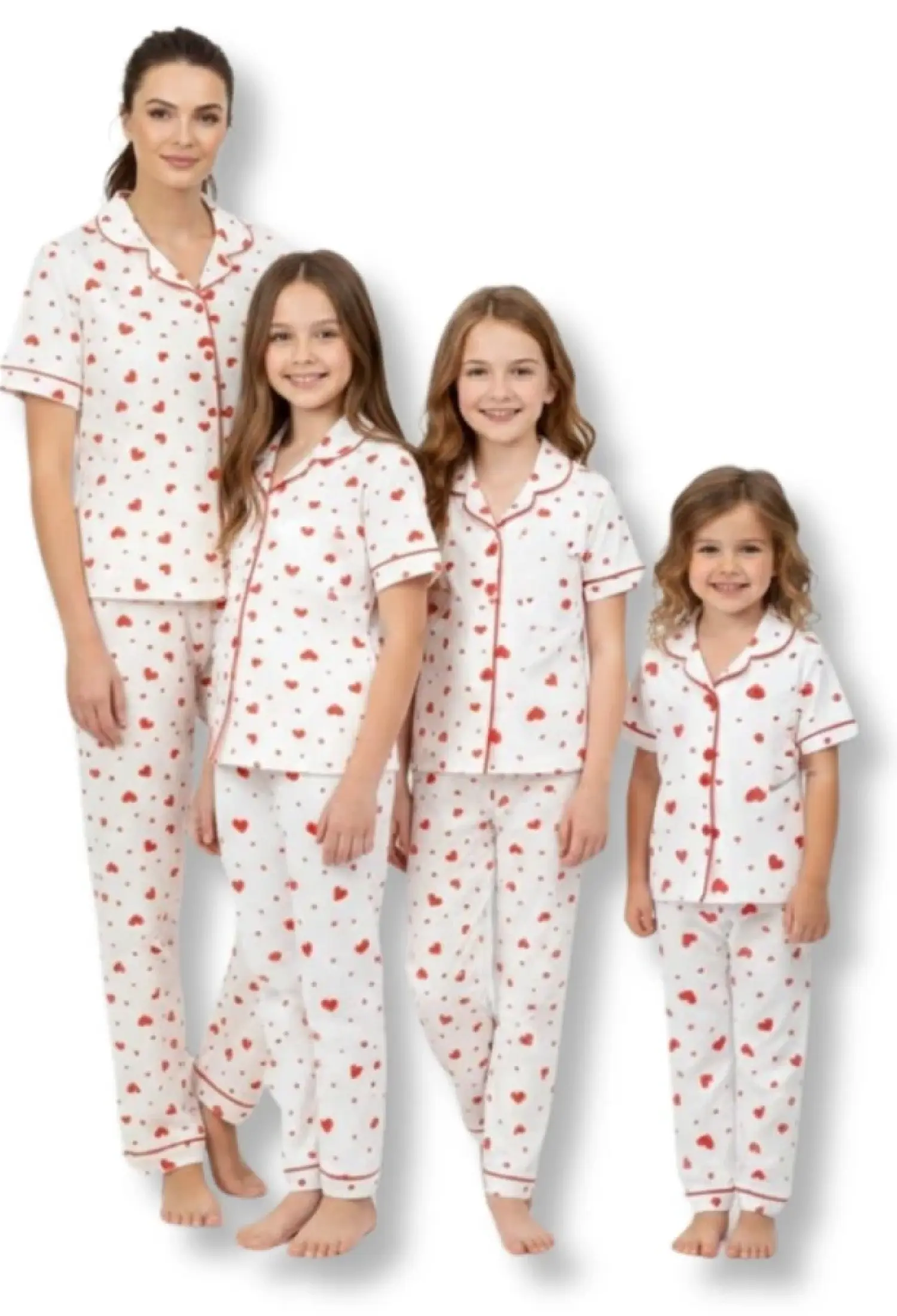 Kalp Desenli Yakalı Düğmeli Kız Pijama Takım - Brand: DOLAŞ - Kids & Bby Clothes From Peralane Kids Turkey