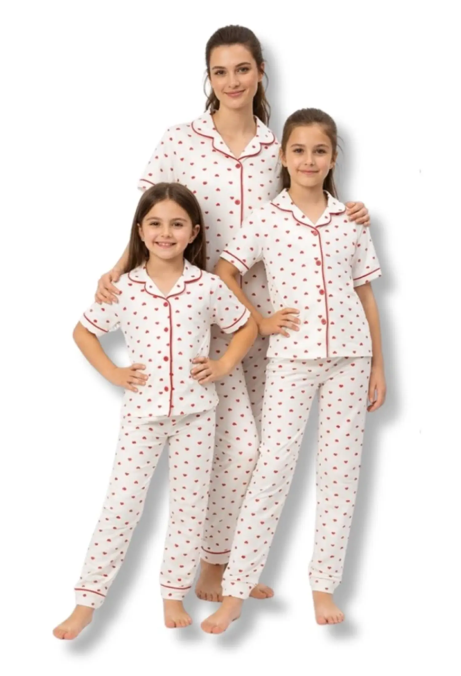Kalp Desenli Yakalı Düğmeli Kız Pijama Takım - Brand: DOLAŞ - Kids & Bby Clothes From Peralane Kids Turkey