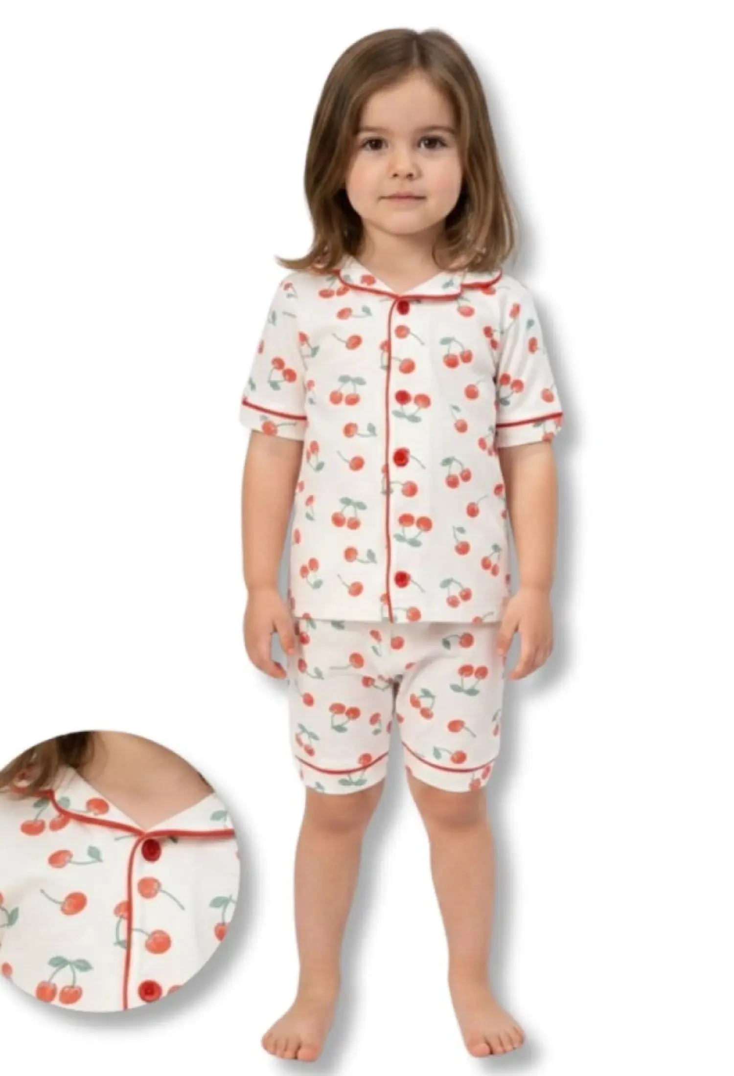 Kıraz Desenli Yakalı Düğmeli Kız Bebe Pijama Takım - Brand: DOLAŞ - Kids & Bby Clothes From Peralane Kids Turkey