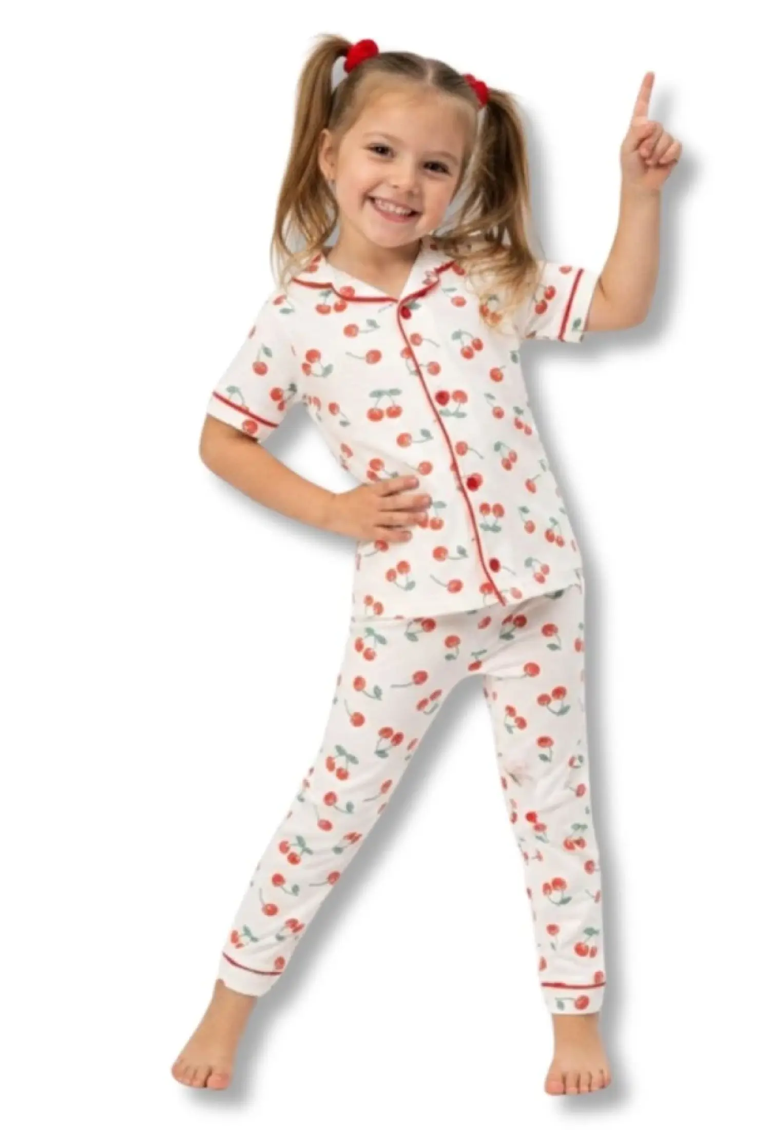 Kıraz Desenli Yakalı Düğmeli Kız Pijama Takım - Brand: DOLAŞ - Kids & Bby Clothes From Peralane Kids Turkey