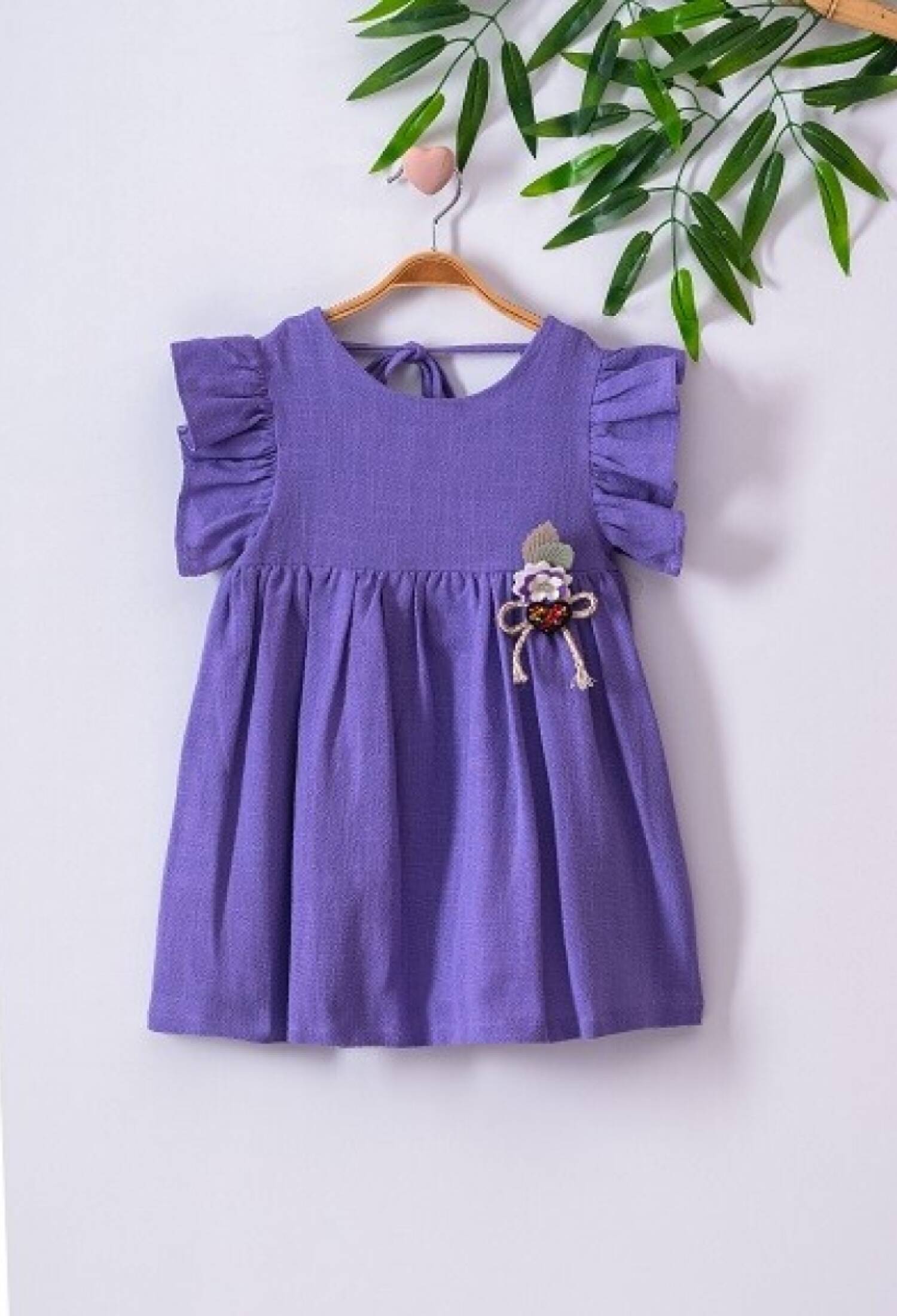 Sırtı Fırfırlı Keten Elbise 1016-221047 - 1016-221047 - Brand: Büşra Bebe - Kids & Bby Clothes From Peralane Kids Turkey