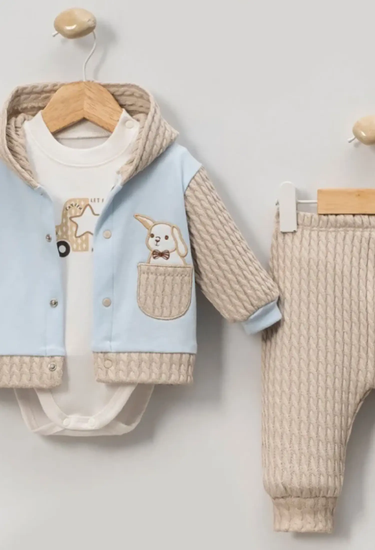 Tavşan Nakışlı Hırkalı Üçlü Erkek Bebe Takım - Brand: CAYZEN - Kids & Bby Clothes From Peralane Kids Turkey