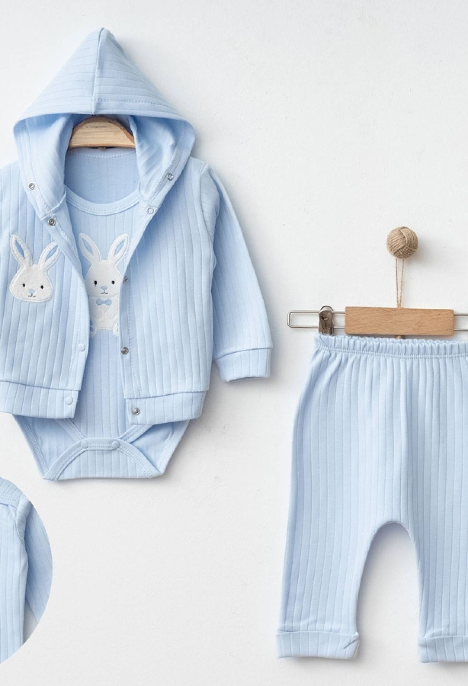 Tavşan Nakışlı Üçlü Erkek Bebe Takım - Brand: NAYINOM - Kids & Bby Clothes From Peralane Kids Turkey