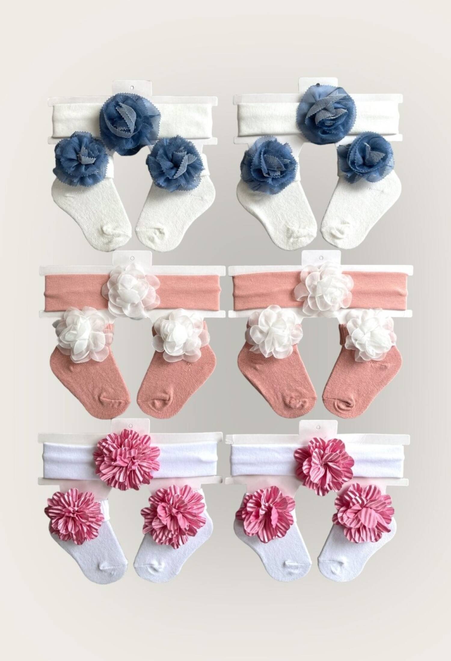 Toptan Kız Bebek Çiçekli Bandana Çorap Set 0-6M 2047-1161 - 2047-1161 - Brand: Algiy Mini - Kids & Bby Clothes From Peralane Kids Turkey