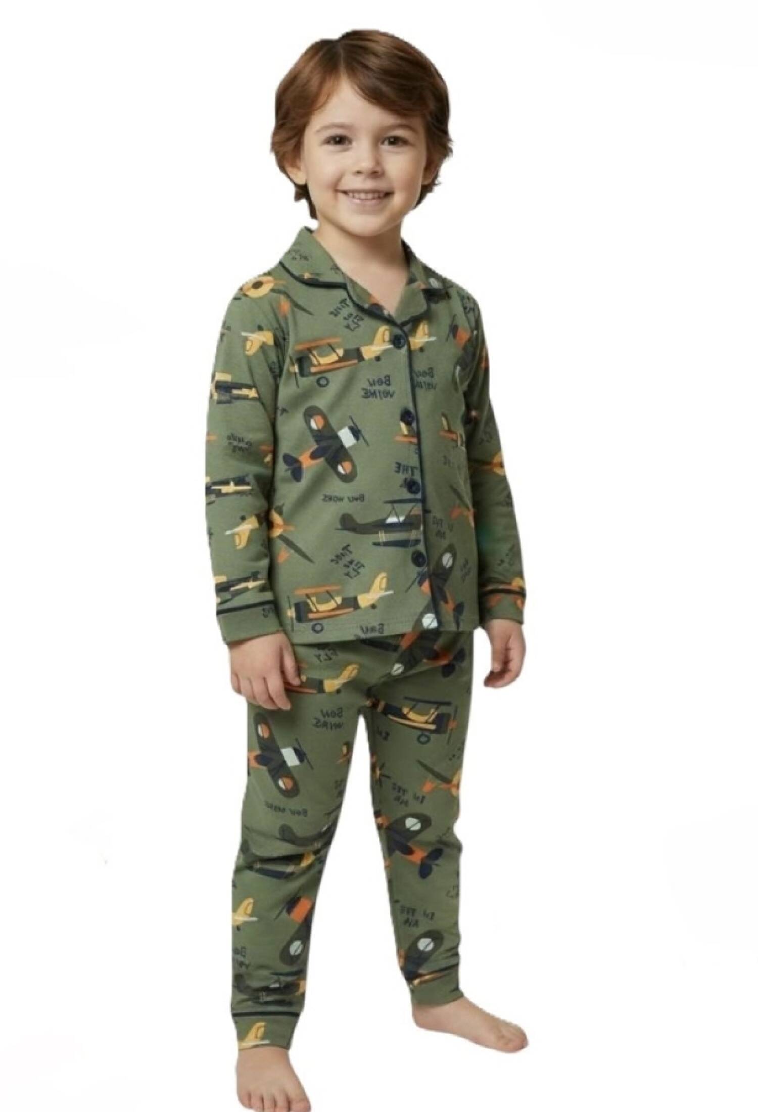 Uçak Desenli Yakalı Erkek Pijama Takım - Brand: SÜPERMİNİ - Kids & Bby Clothes From Peralane Kids Turkey