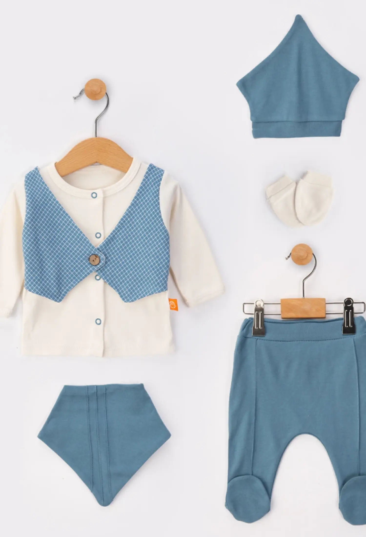 Yelekli Yenidoğan Erkek Bebe 5li Set - Brand: BEYAZ BEBEK - Kids & Bby Clothes From Peralane Kids Turkey