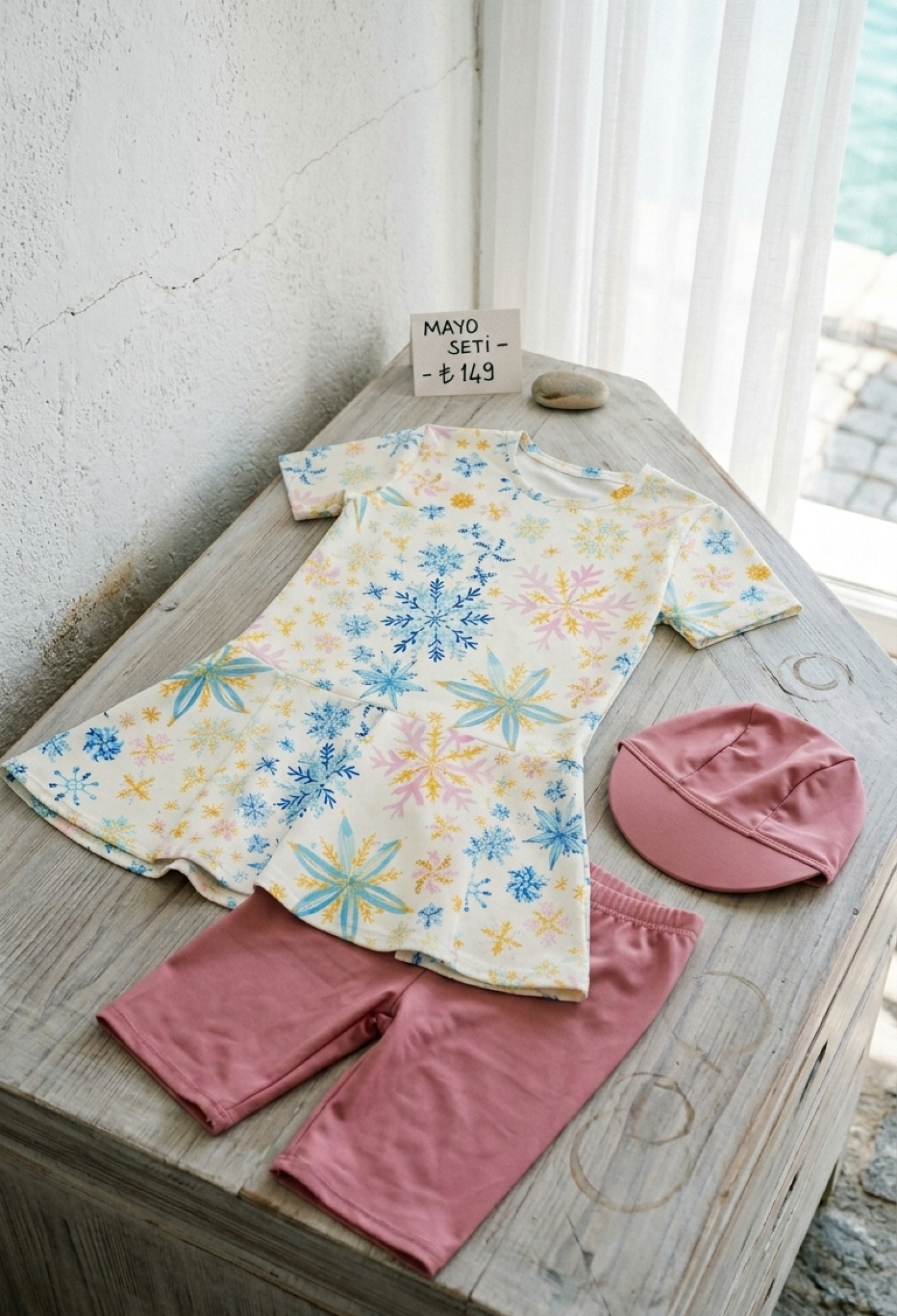 Patterned Bonneted Tri-Piece Hema Modest Swimsuit Set 12 YEARS
