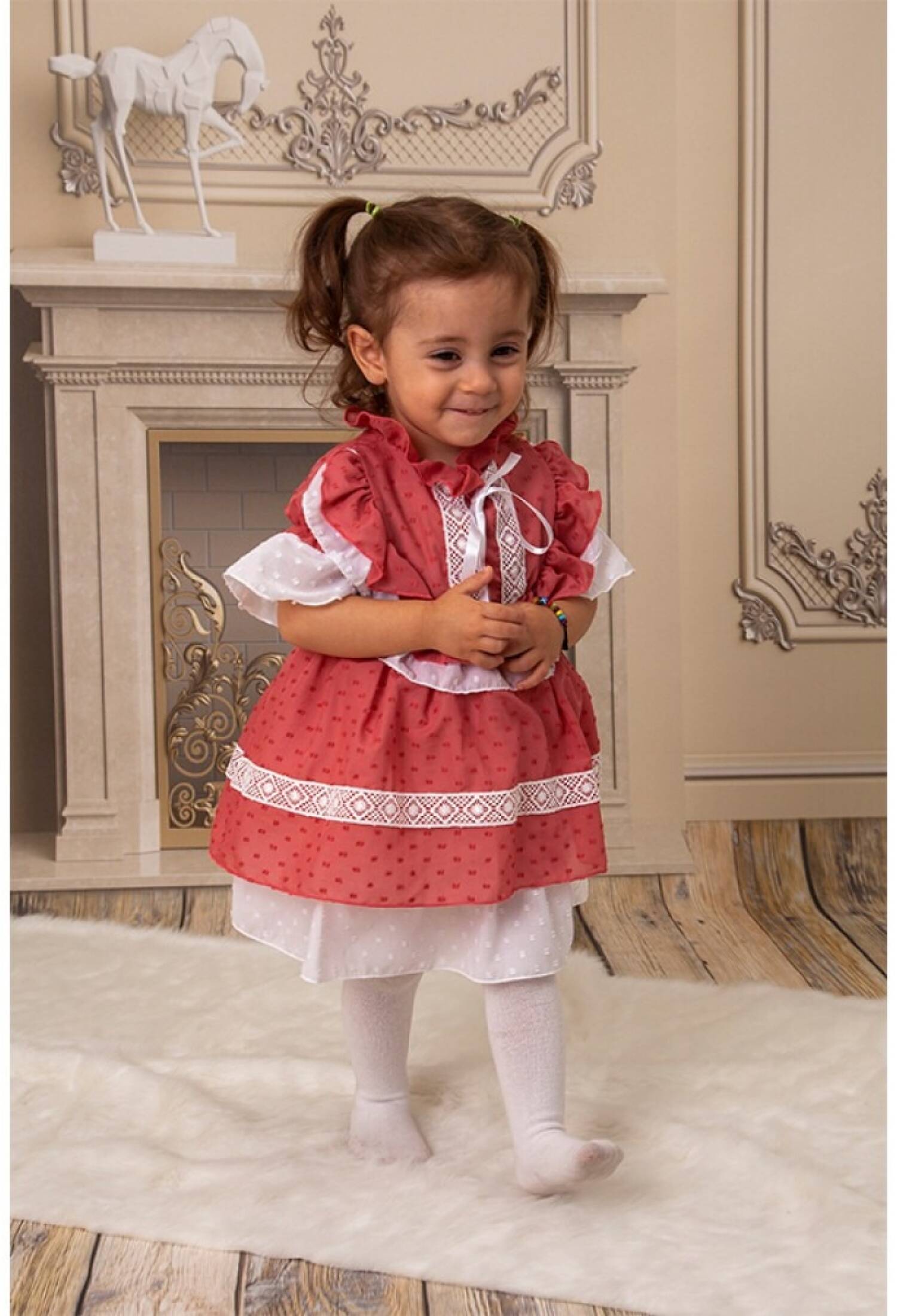 4-Piece Set 6-18 Months Stand-Collar Ruffled Dress KidsRoom 1031-5403