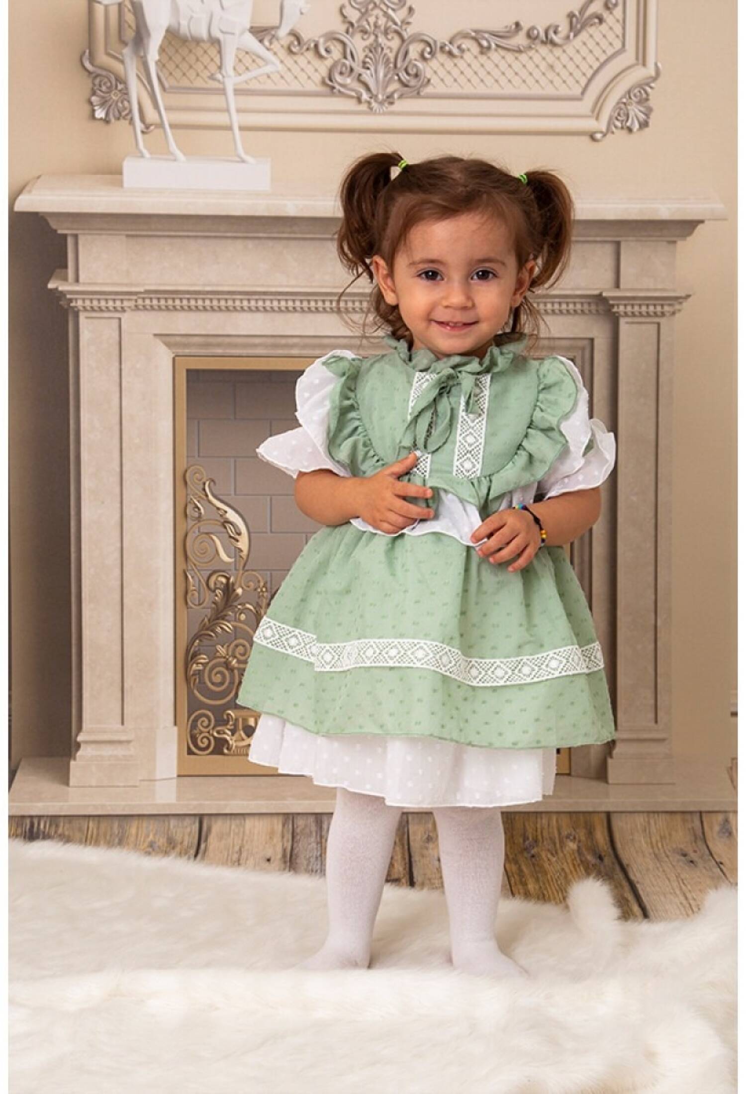 4-Piece Set 6-18 Months Stand-Collar Ruffled Dress KidsRoom 1031-5403