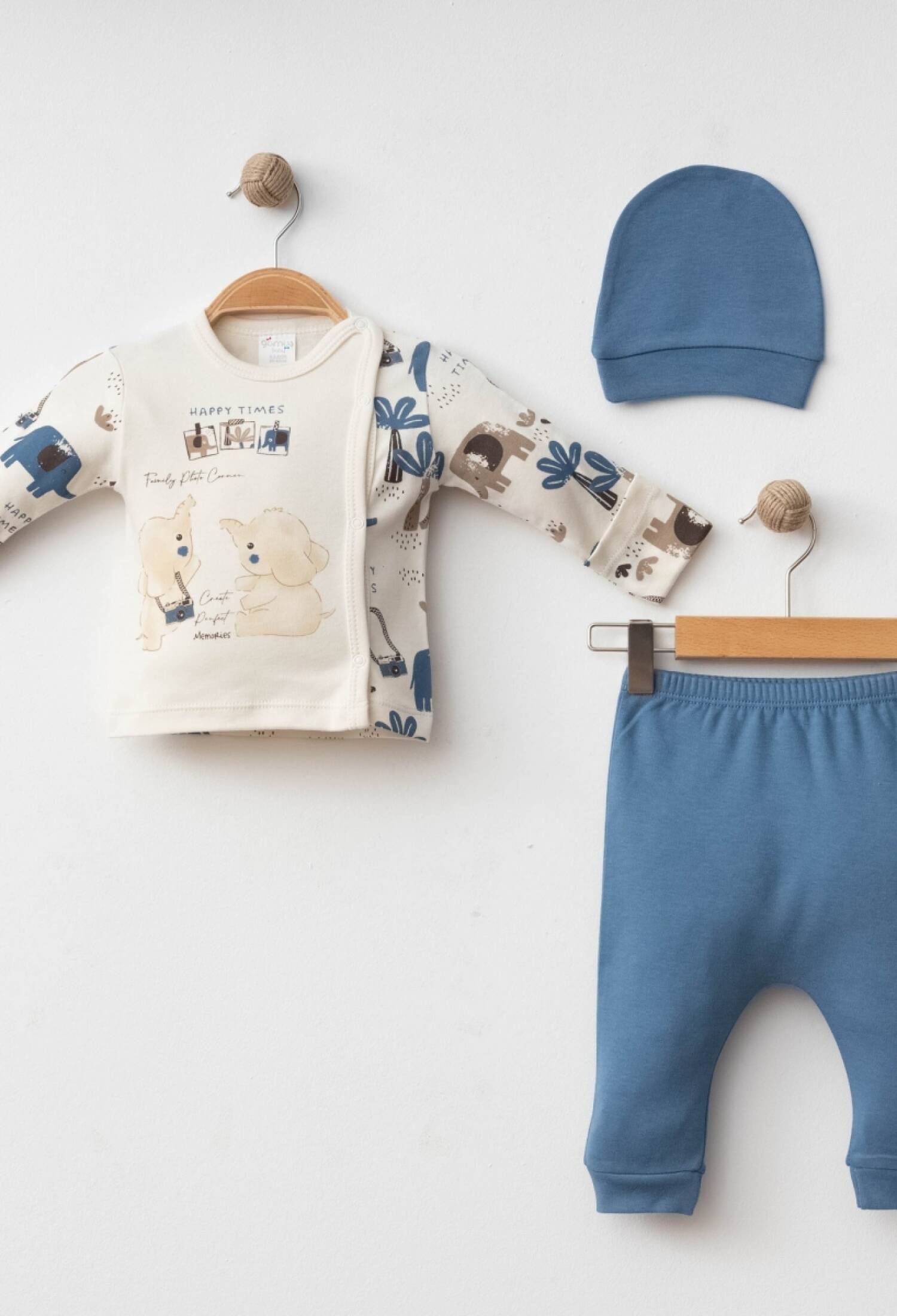 Baby Boys' Indigo Elephant Print 3-Piece Set