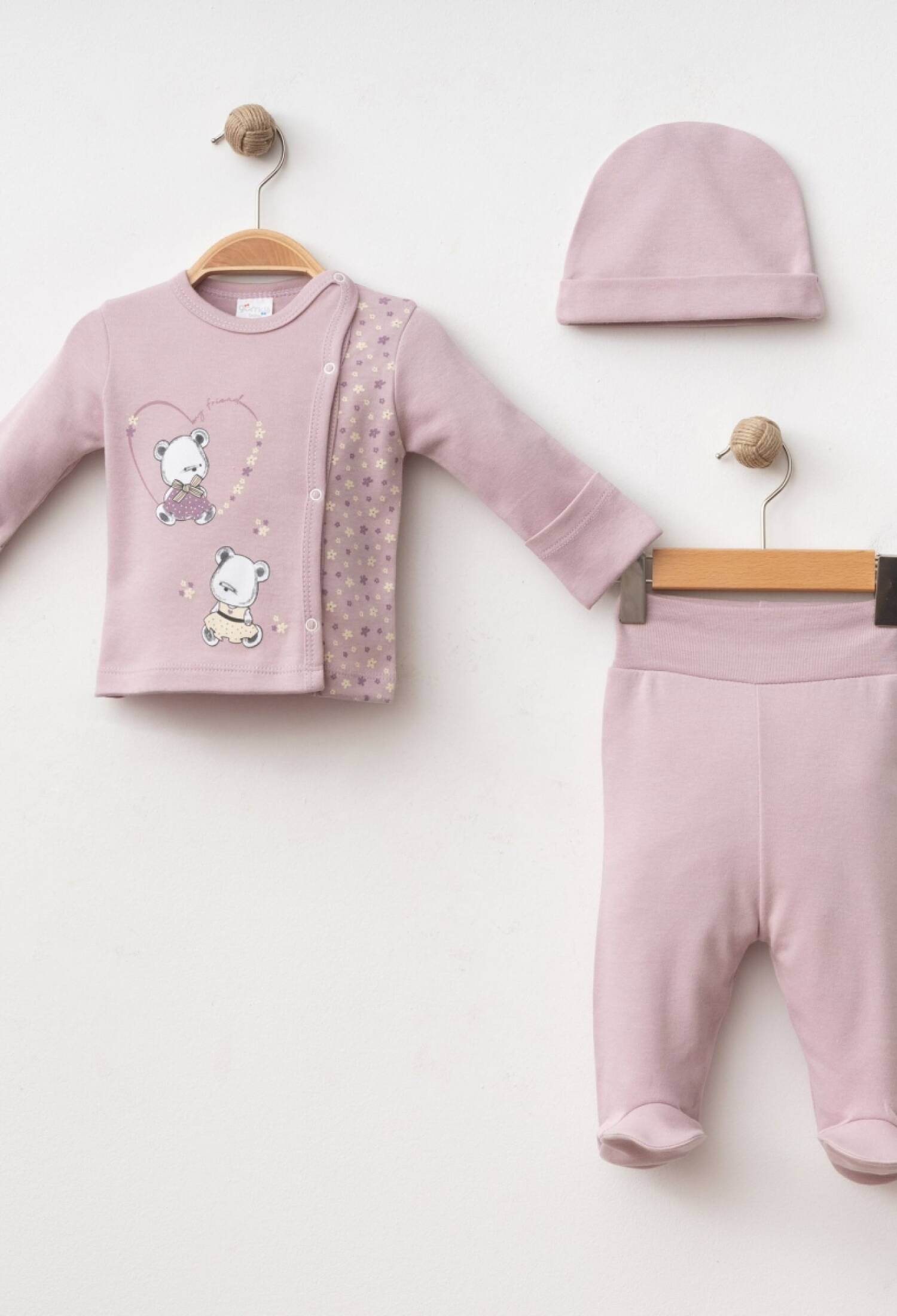 Baby Bear Print Sleepsuit and Hat Set
