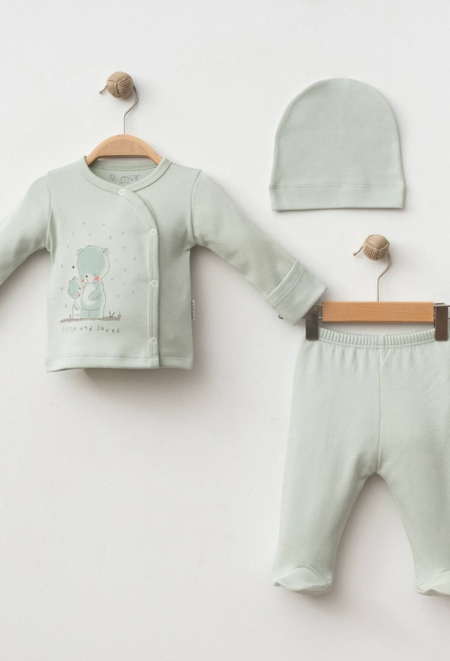 Mint Green Bear Print Baby Outfit Set