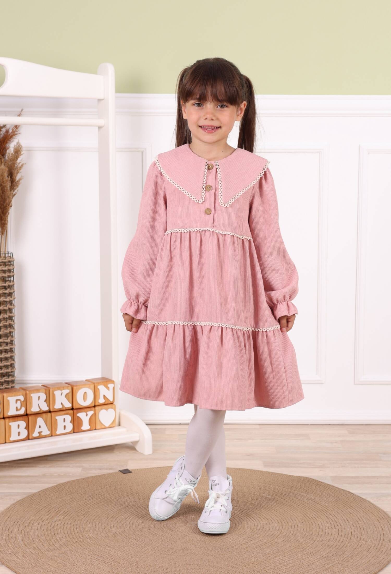 Girls Pink Corduroy Dress