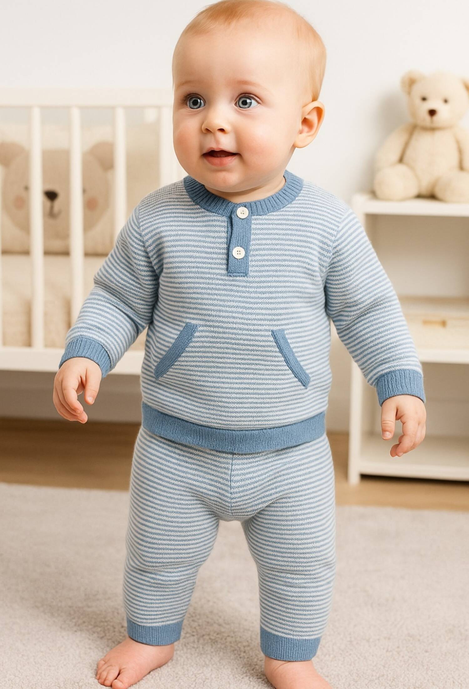 Striped Knitted Two-Piece Set - 1009 - Brand: Has Bereket - Kids & Bby Clothes From Peralane Kids Turkey