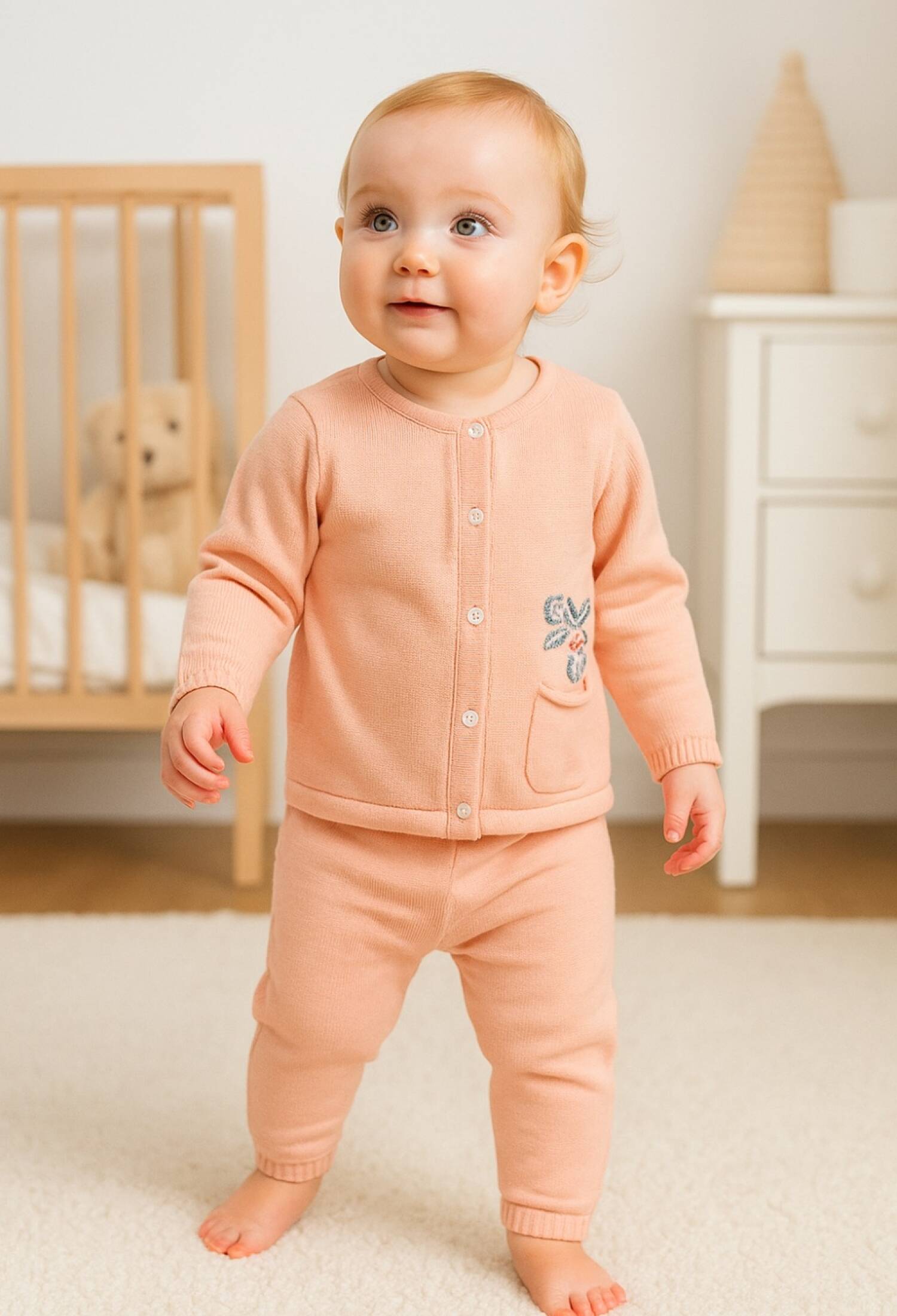 Knitted 2-Piece Baby Set with Pockets and Embroidery Details - 1010 - Brand: Has Bereket - Kids & Bby Clothes From Peralane Kids Turkey