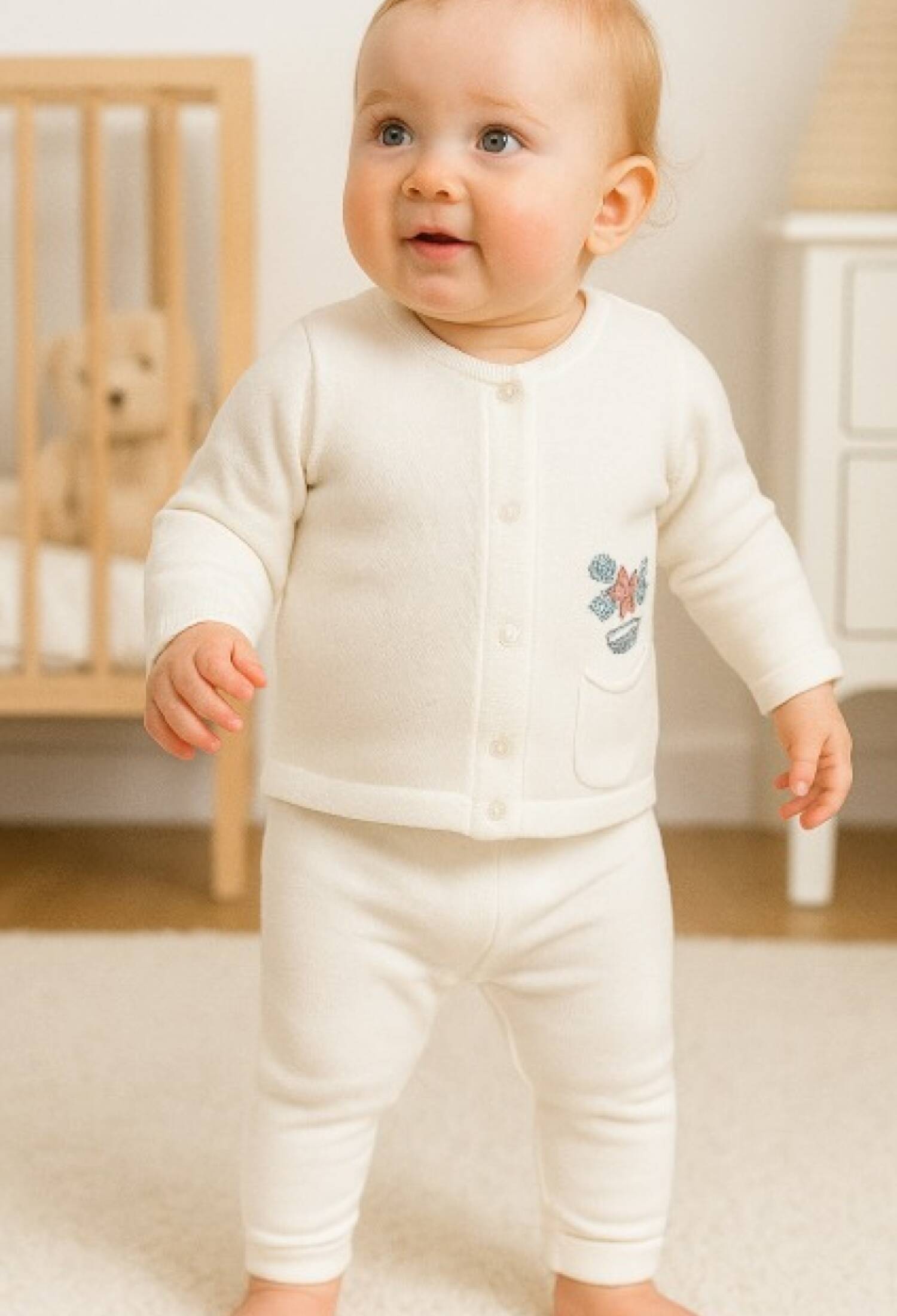 Knitted 2-Piece Baby Set with Pockets and Embroidery Details - 1010 - Brand: Has Bereket - Kids & Bby Clothes From Peralane Kids Turkey