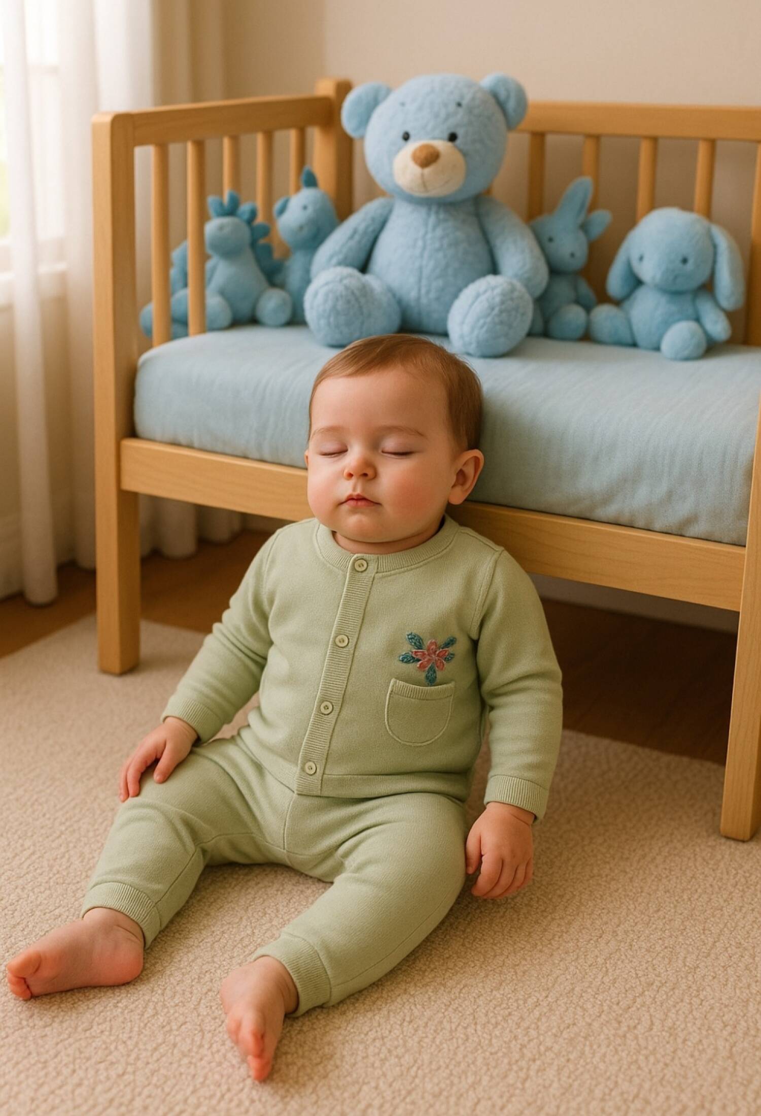 Knitted 2-Piece Baby Set with Pockets and Embroidery Details - 1010