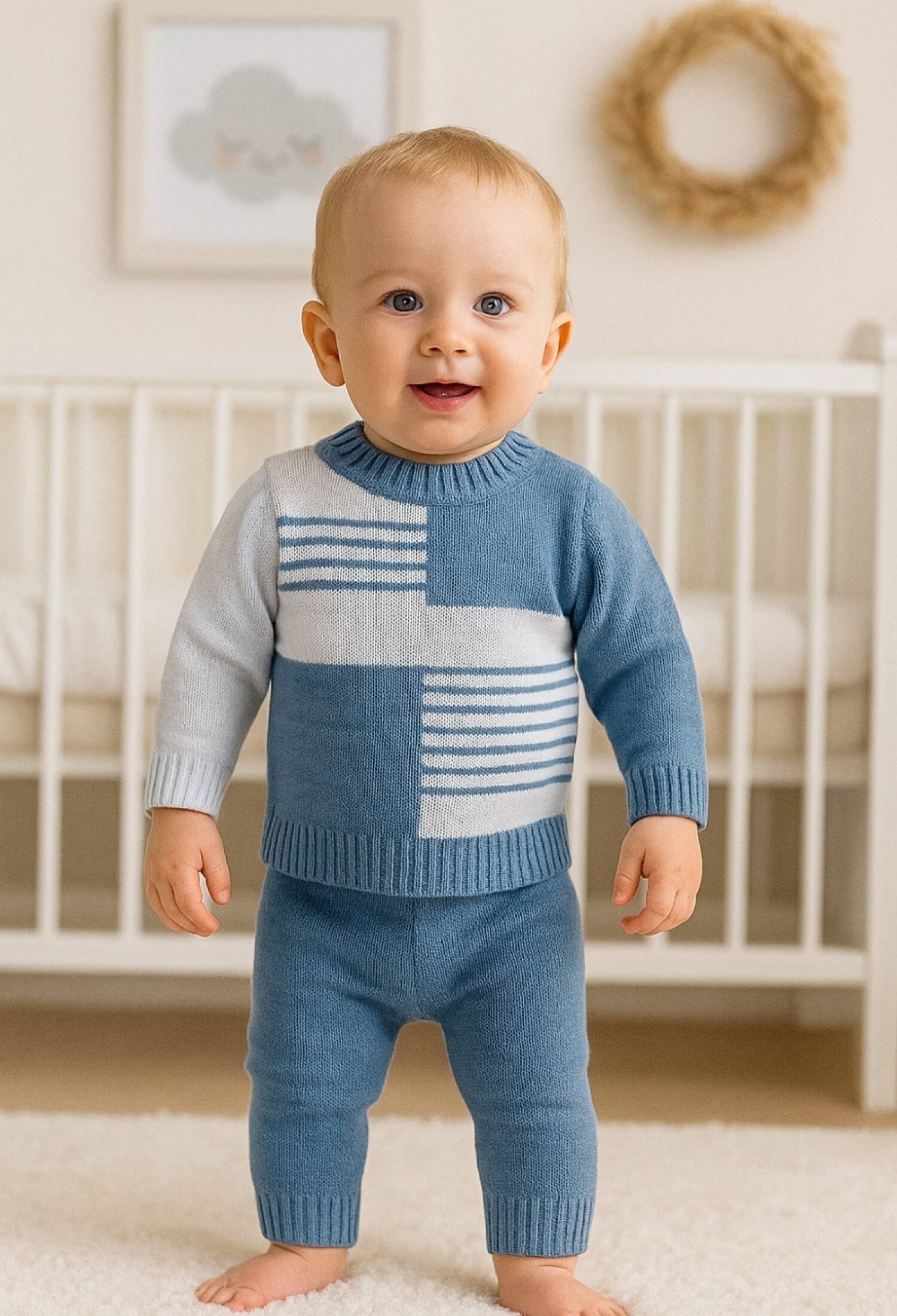 Knitted Baby Boy 2-Piece Set with Pattern - 1012 - Brand: Has Bereket - Kids & Bby Clothes From Peralane Kids Turkey
