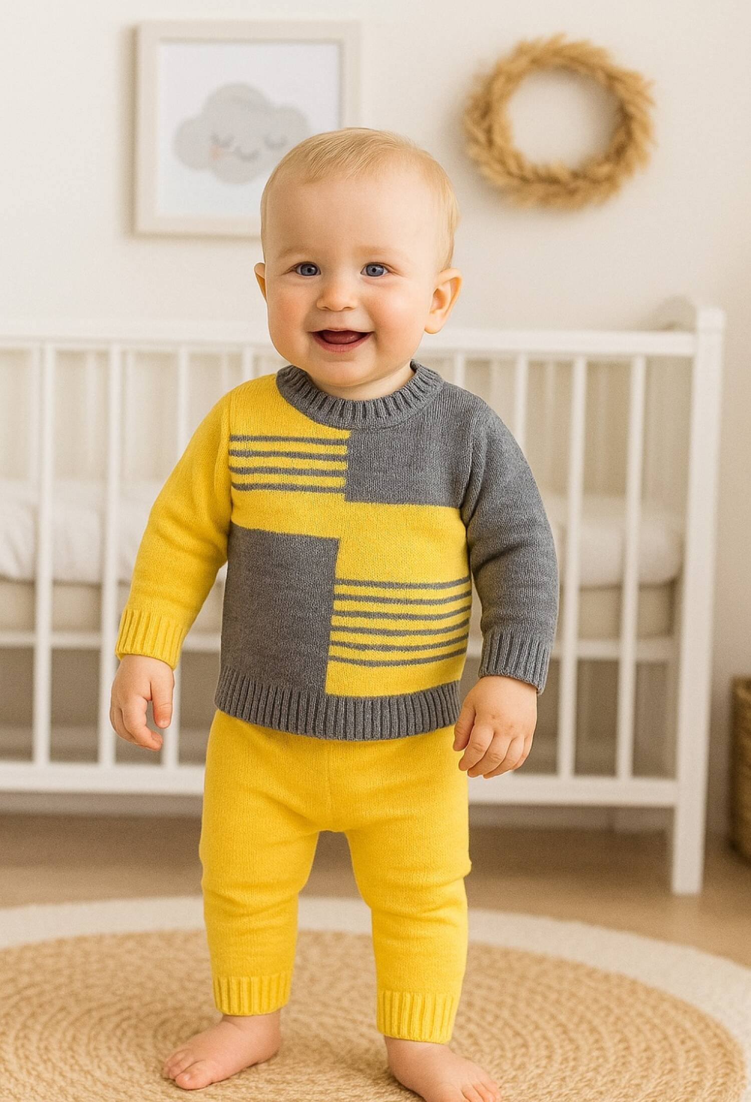 Knitted Baby Boy 2-Piece Set with Pattern - 1012 - Brand: Has Bereket - Kids & Bby Clothes From Peralane Kids Turkey