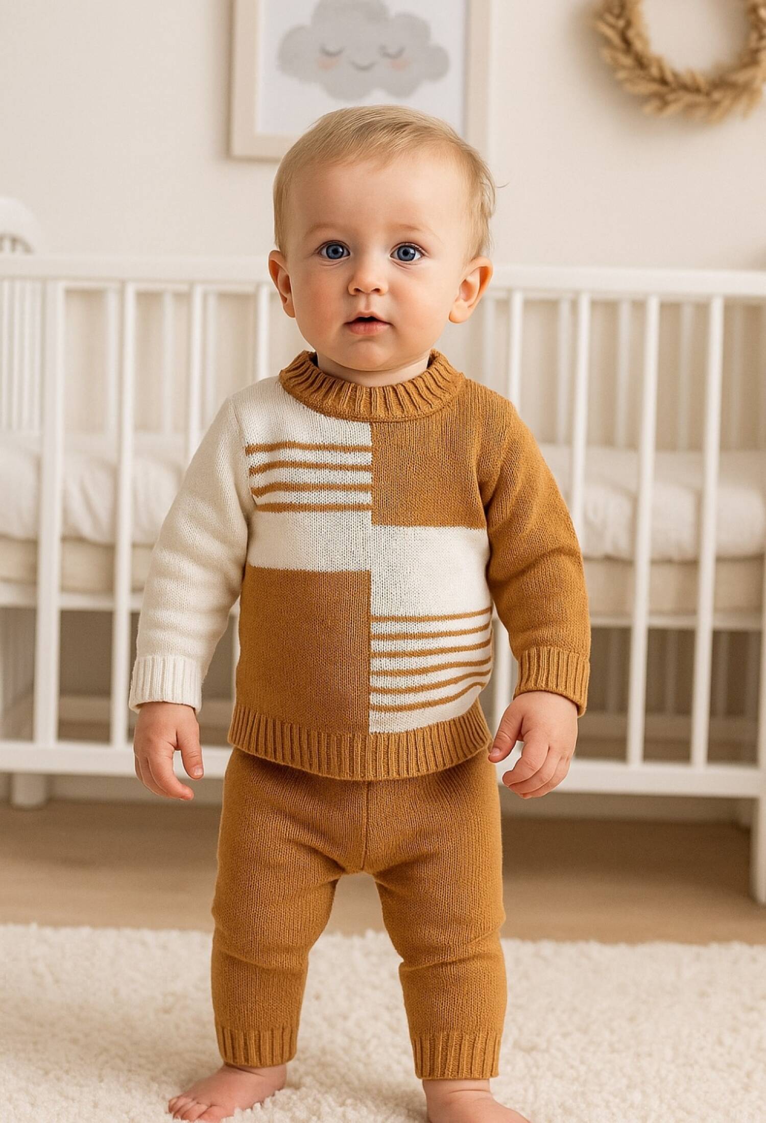 Knitted Baby Boy 2-Piece Set with Pattern - 1012 - Brand: Has Bereket - Kids & Bby Clothes From Peralane Kids Turkey