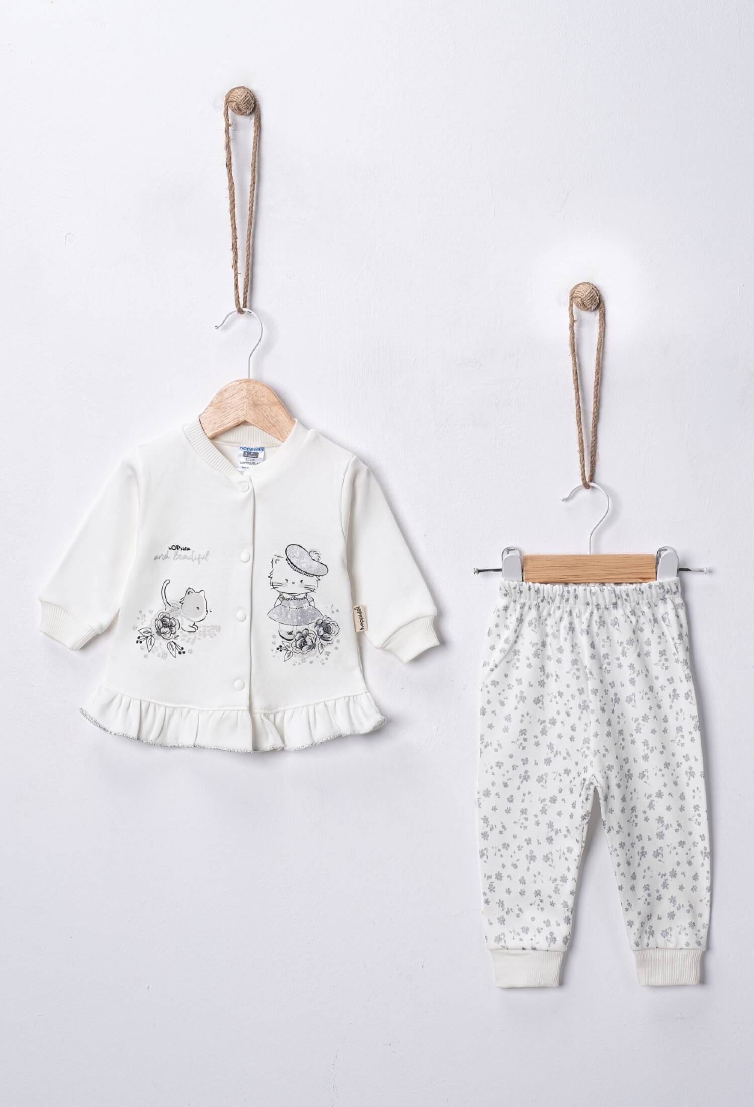 Baby Girls' Cat Print Cardigan and Pants Set