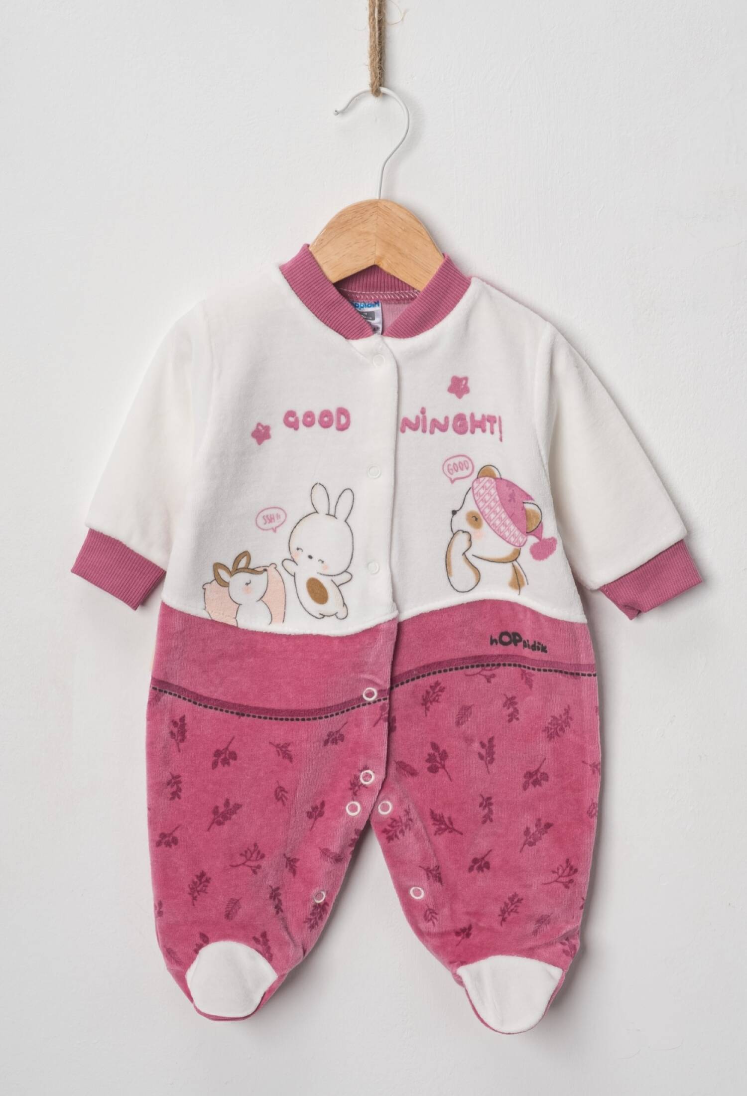 Baby girl pink "Good Night" print footed pajamas