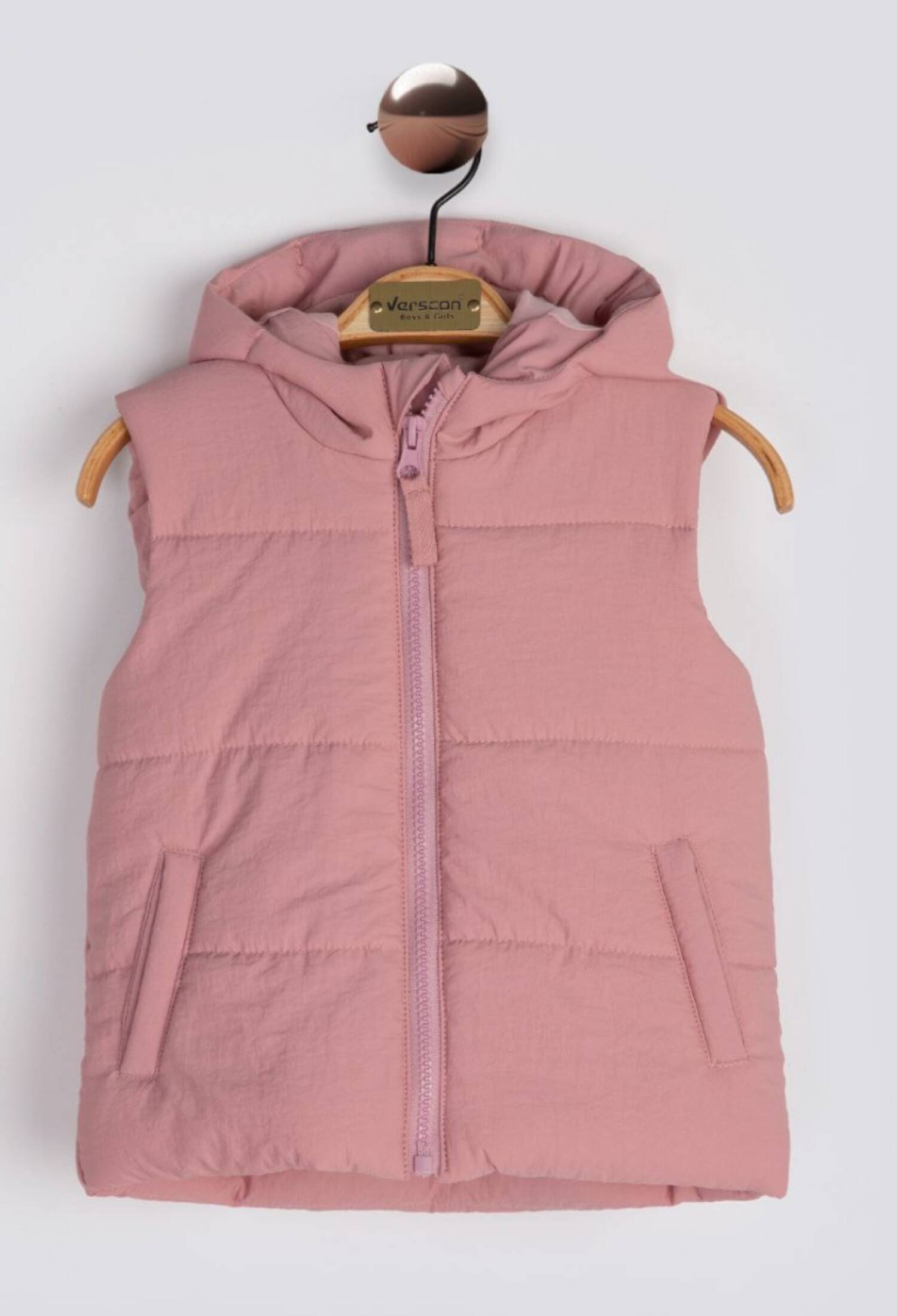 Puffer Vest with Hood in Rose Dust