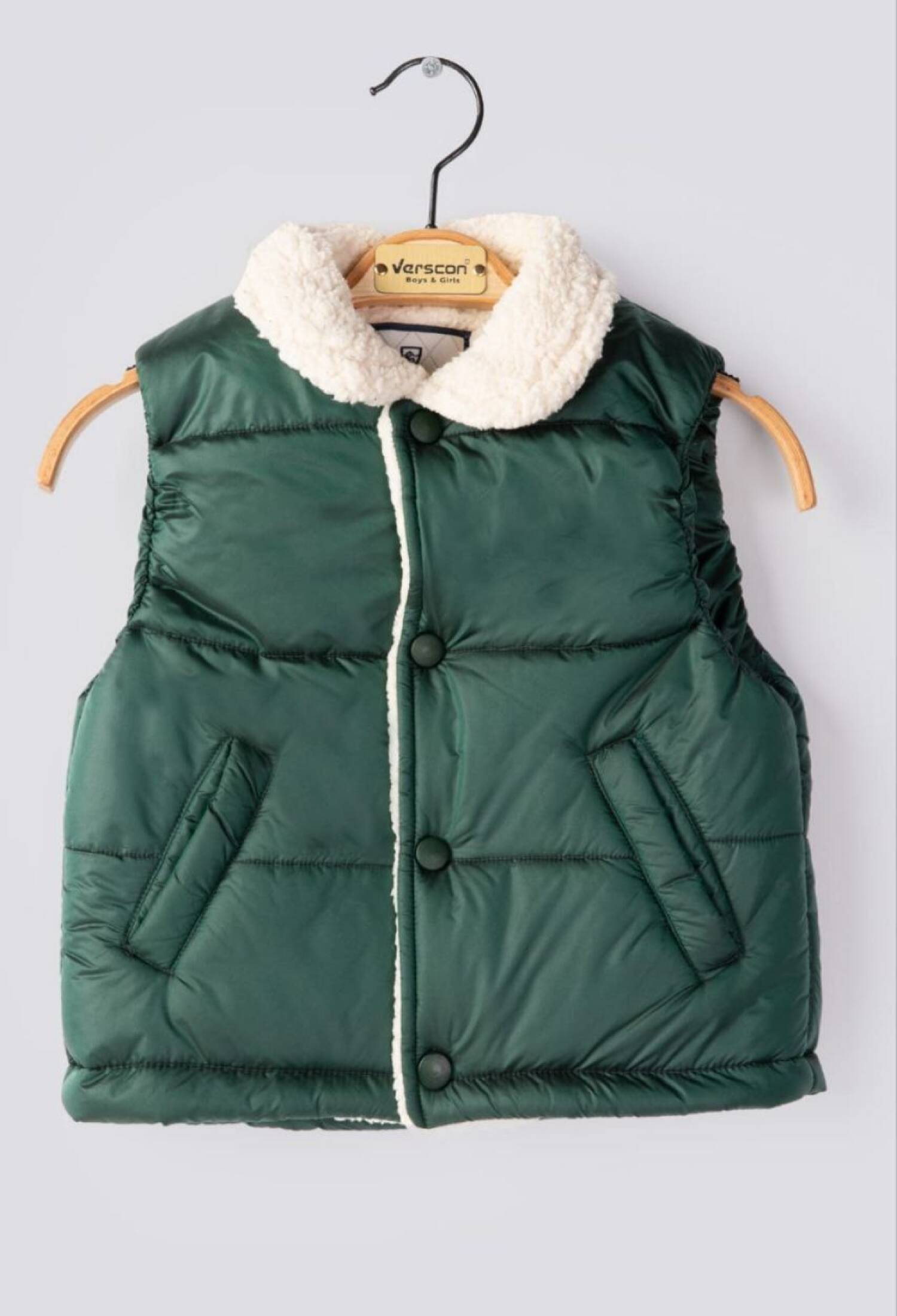 Green Puffer Vest with Sherpa Collar