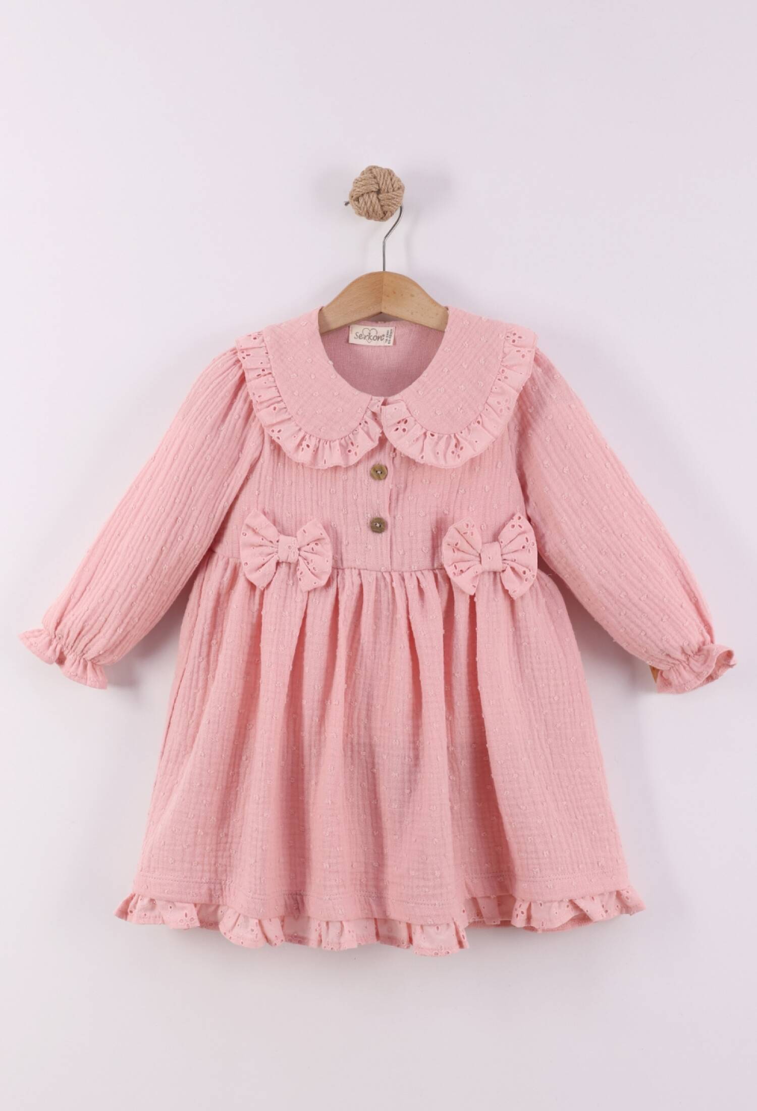 Pink Ruffled Collar Bow Dress