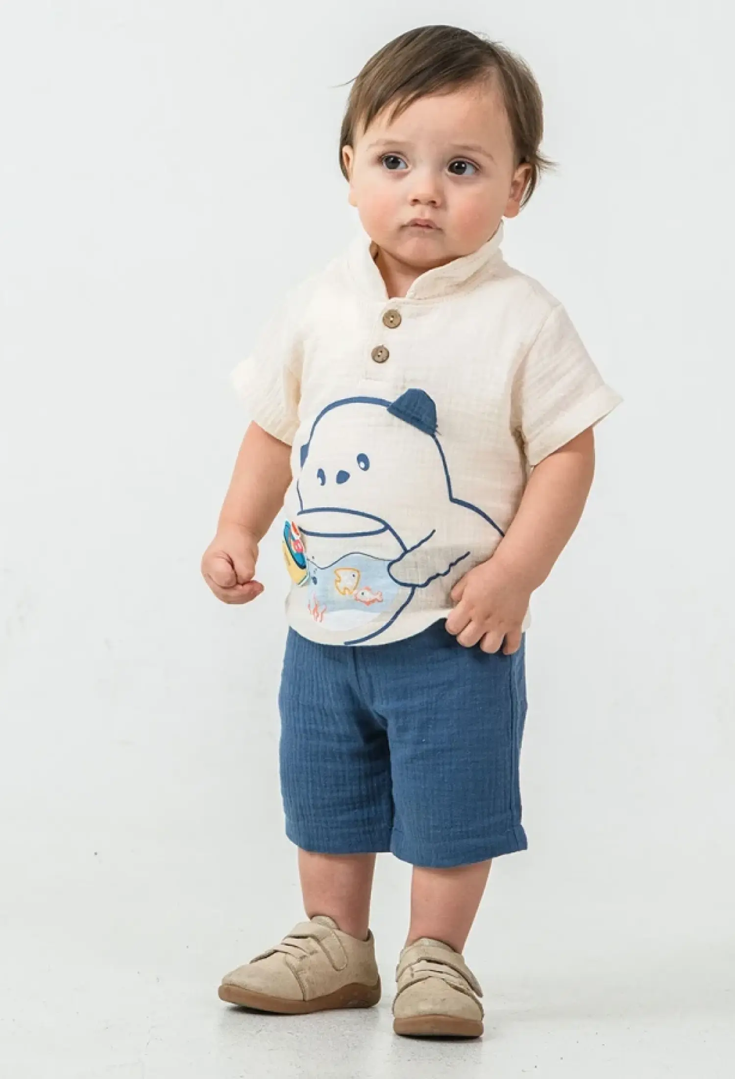 Ayıcık Baskılı Müslin Erkek Bebe Takım - Brand: ELCİ BABY - Kids & Bby Clothes From Peralane Kids Turkey