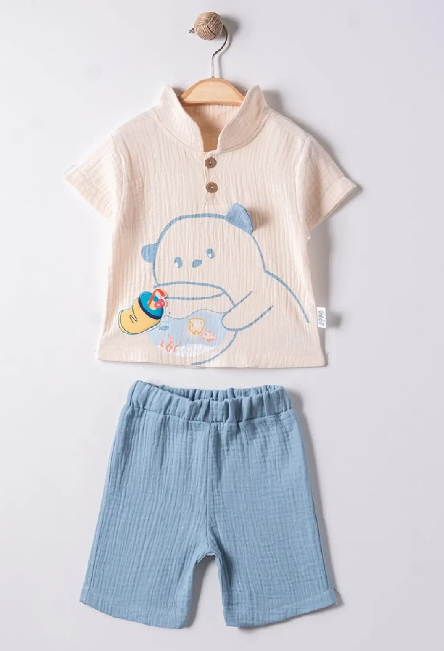 Ayıcık Baskılı Müslin Erkek Bebe Takım - Brand: ELCİ BABY - Kids & Bby Clothes From Peralane Kids Turkey