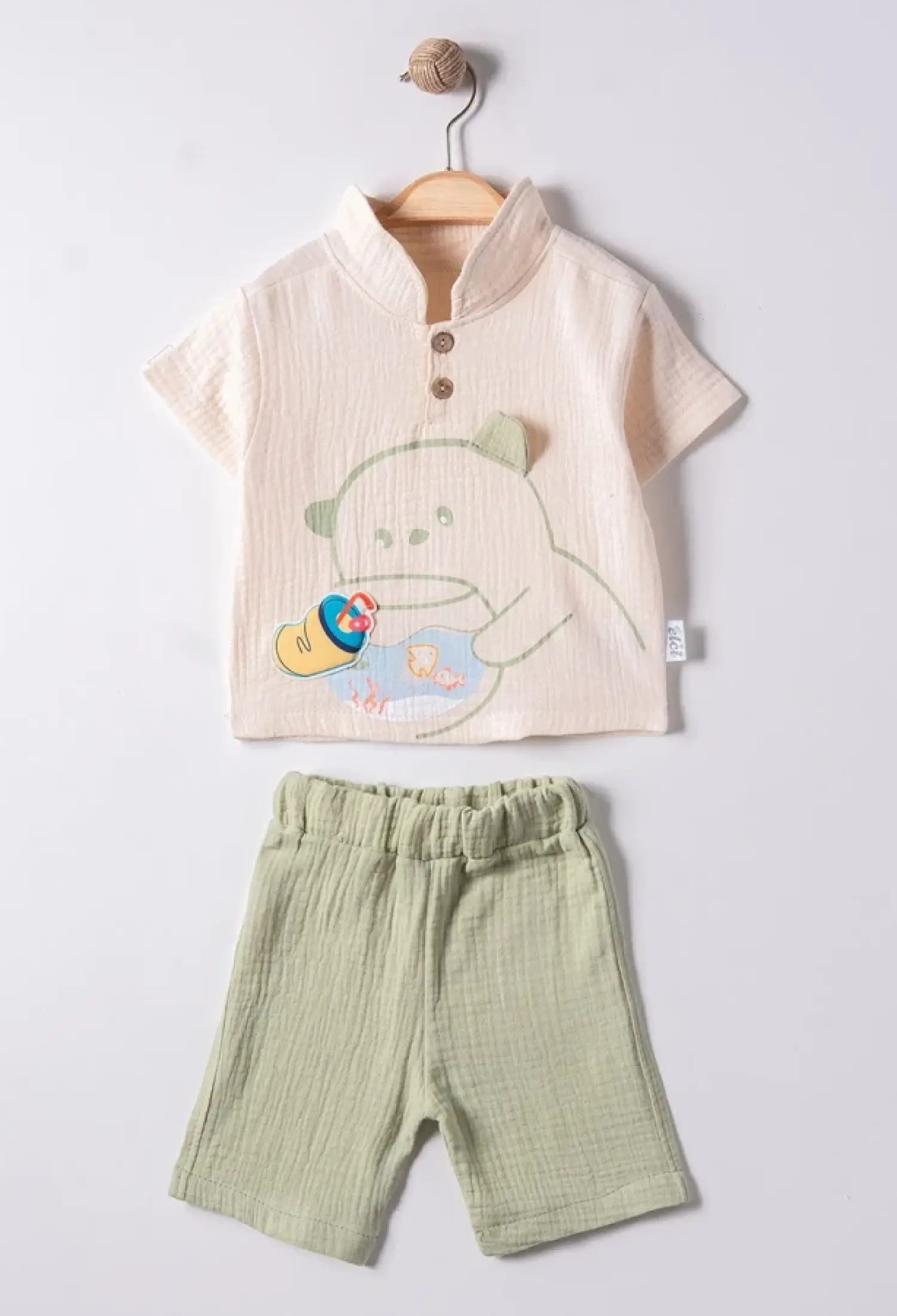 Teddy Bear Print Muslin Baby Boy Set