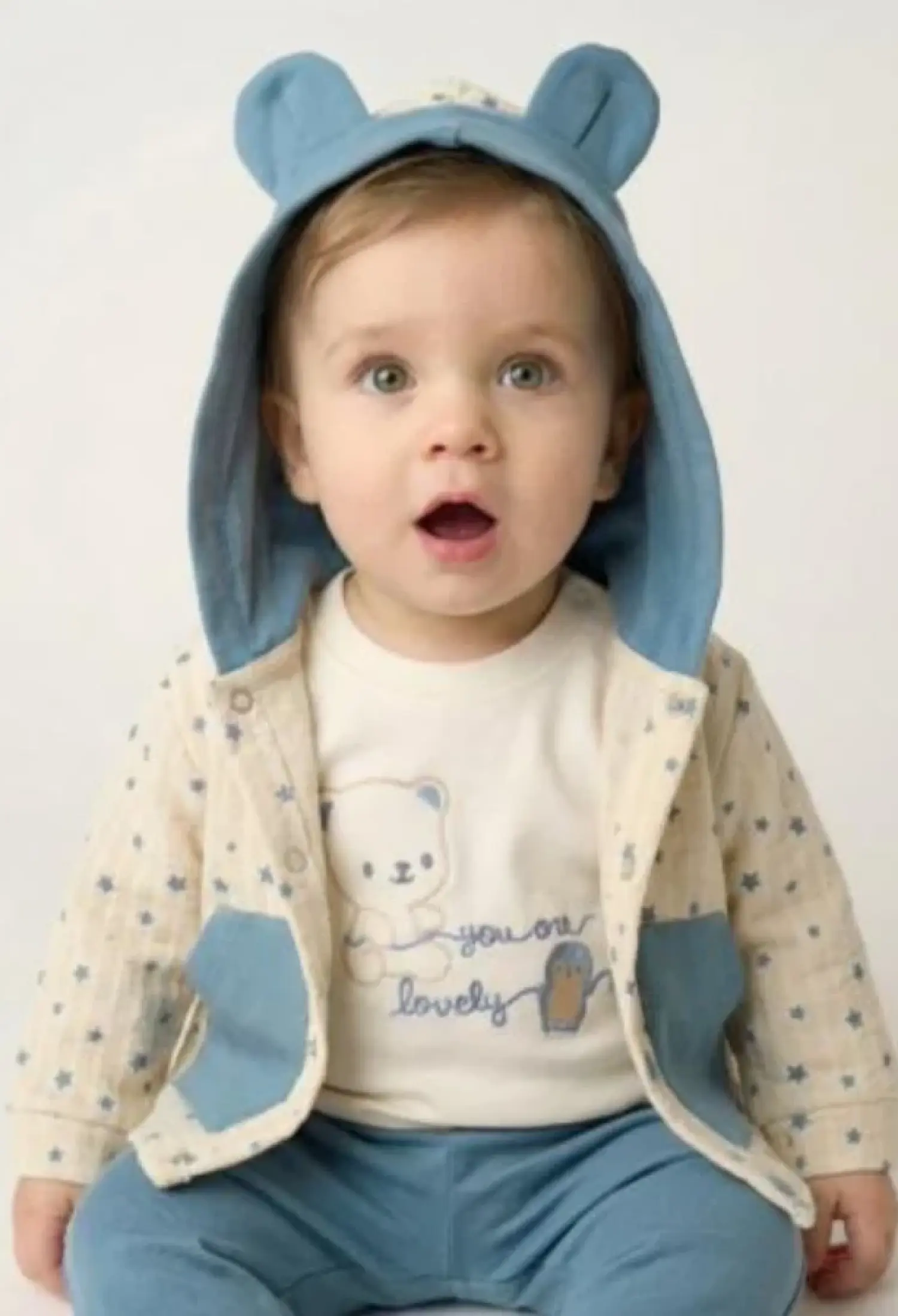 Ayıcık Baskılı Üçlü Erkek Bebe Takım - Brand: ELCİ BABY - Kids & Bby Clothes From Peralane Kids Turkey