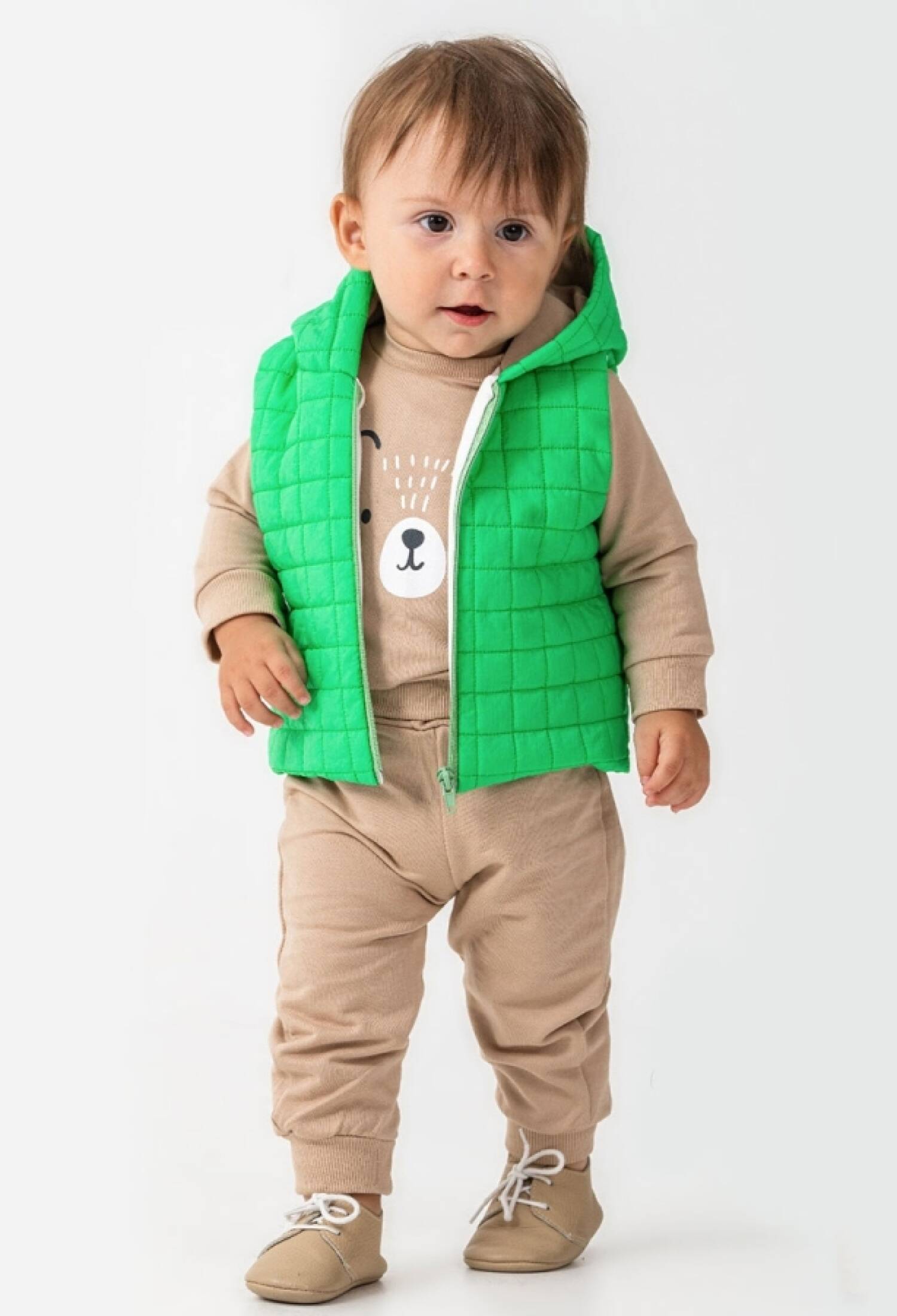 Three-Piece Boys' Suit with Teddy Bear Print and Vest