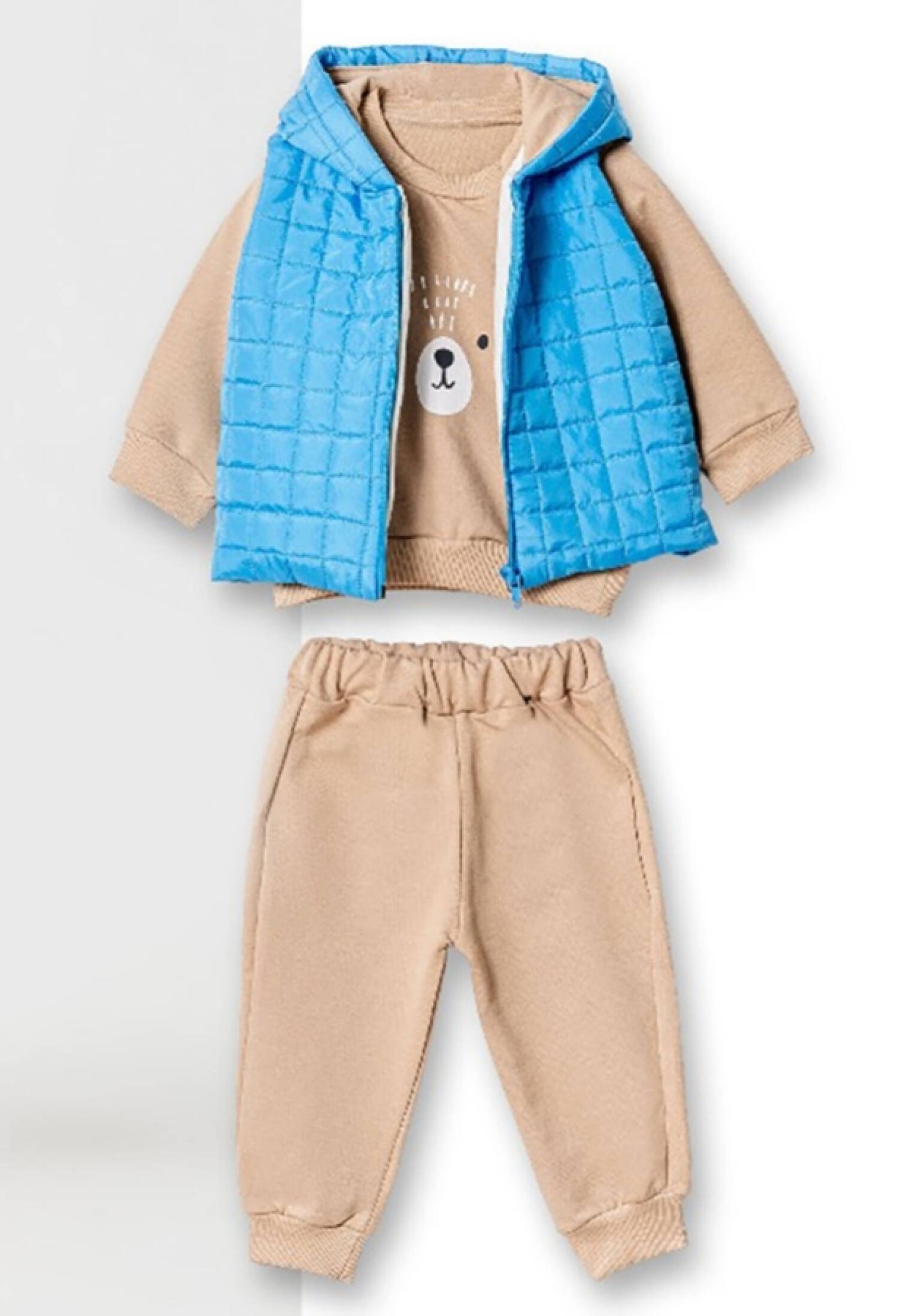 Three-Piece Boys' Suit with Teddy Bear Print and Vest