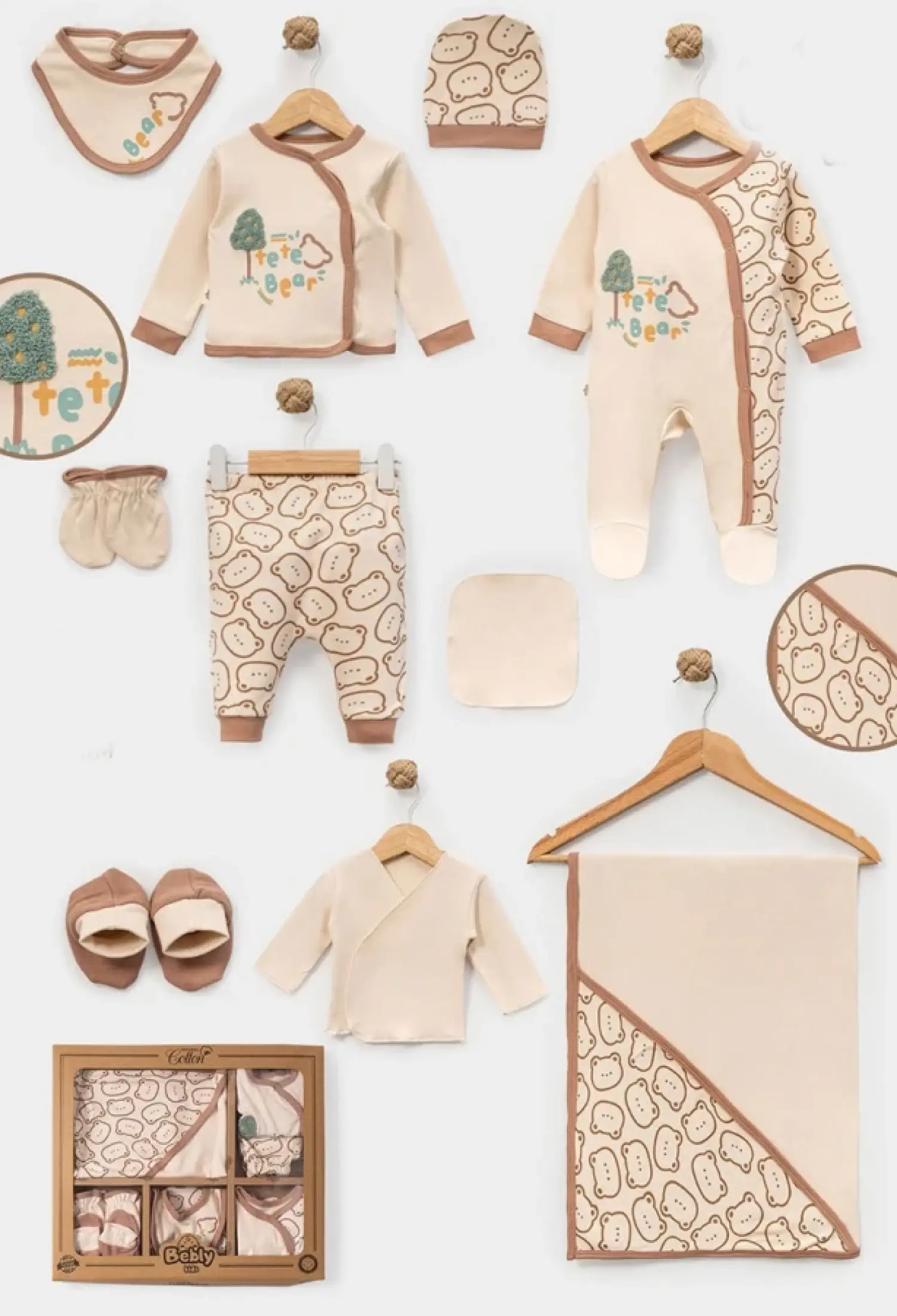 Ayıcık Desenli 10lu Erkek Hastane Çıkışı Zıbın Set - Brand: BEBLY - Kids & Bby Clothes From Peralane Kids Turkey