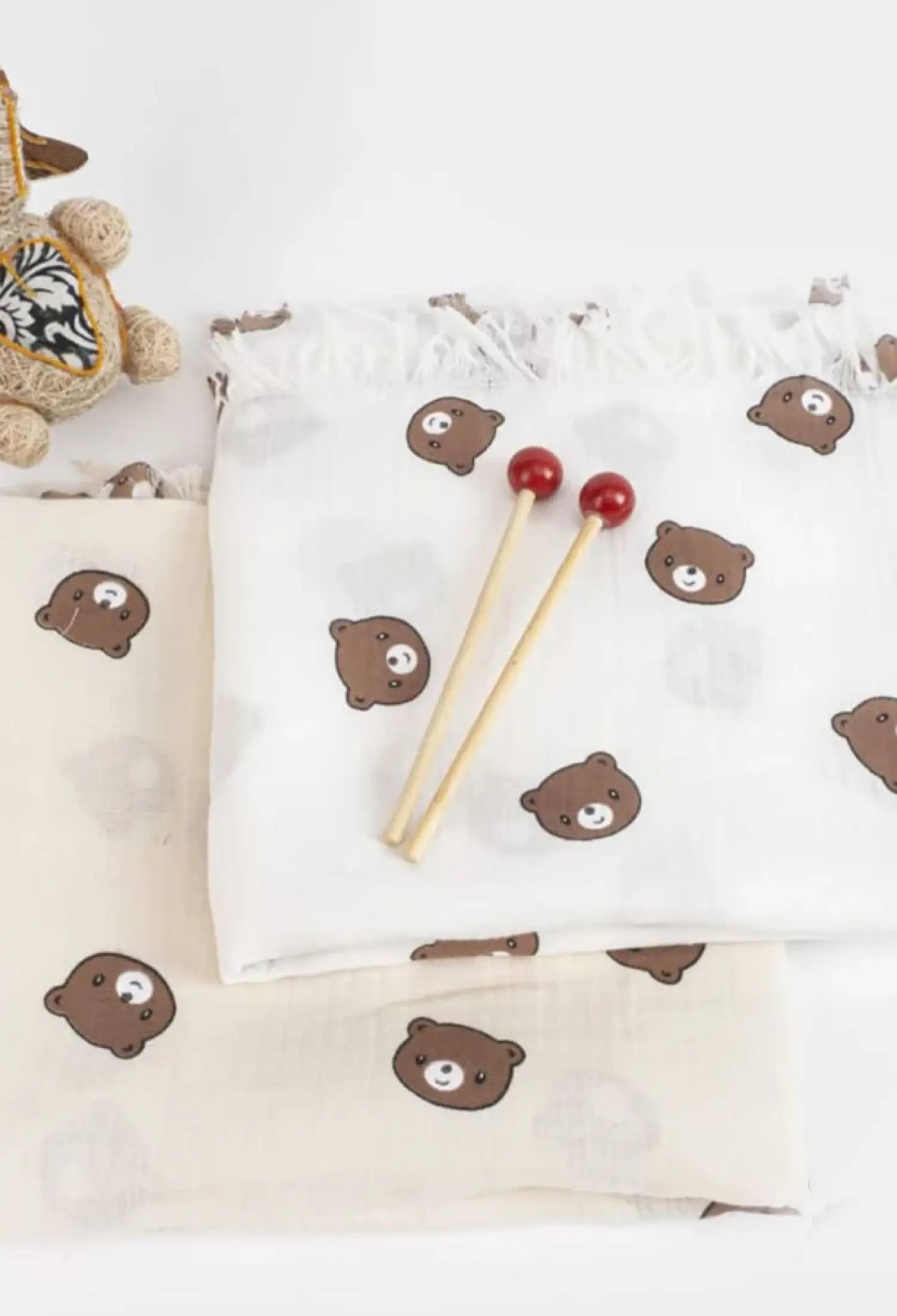 Ayıcık Desenli 2 Kat Müslin Battaniye 105x120cm - Brand: BEBLY - Kids & Bby Clothes From Peralane Kids Turkey