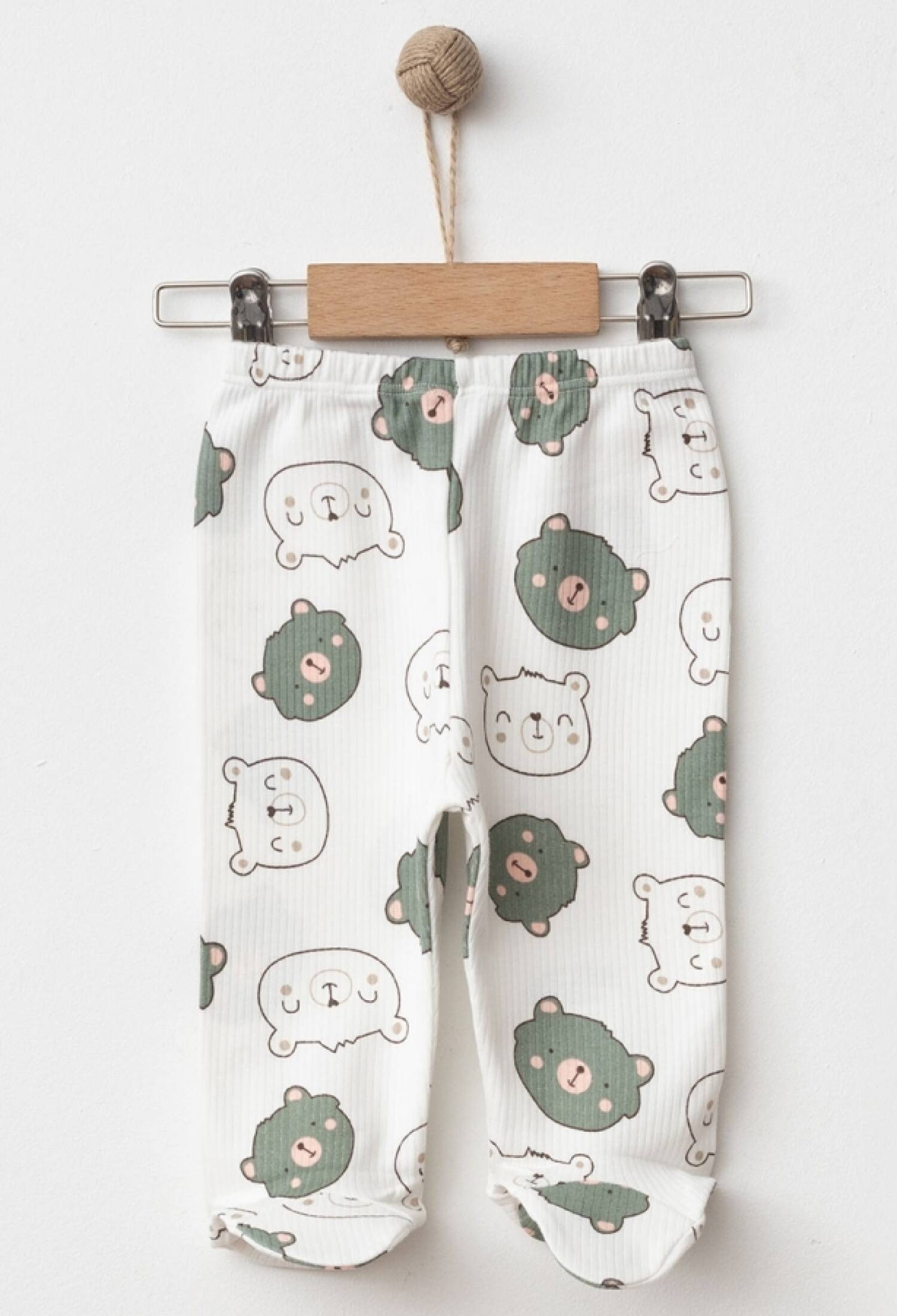 Teddy Bear Patterned Baby Boy Footed Bottoms