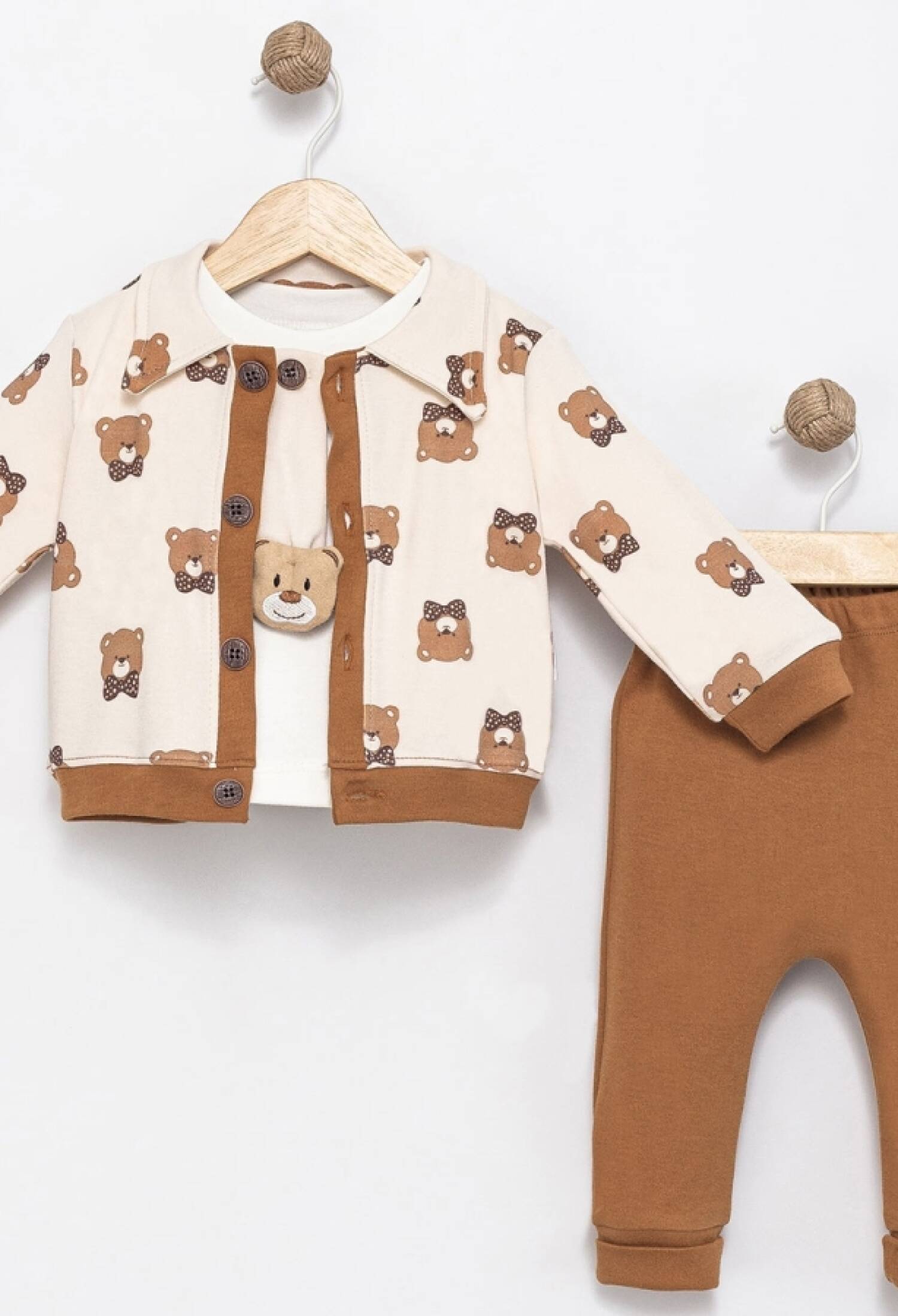 Ayıcık Desenli Hırkalı Üçlü Erkek Bebe Takım - Brand: AGUCUK - Kids & Bby Clothes From Peralane Kids Turkey