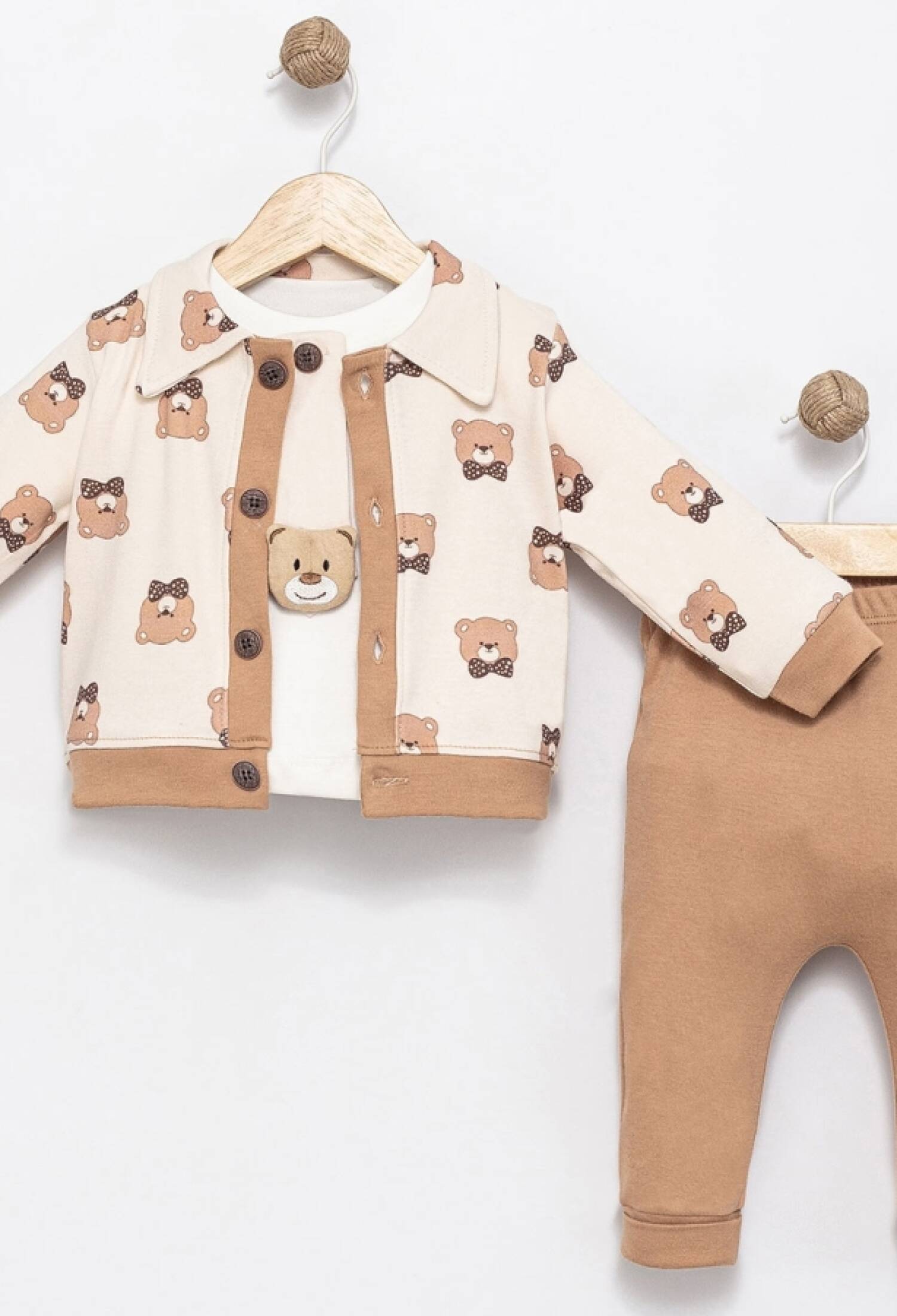 Ayıcık Desenli Hırkalı Üçlü Erkek Bebe Takım - Brand: AGUCUK - Kids & Bby Clothes From Peralane Kids Turkey