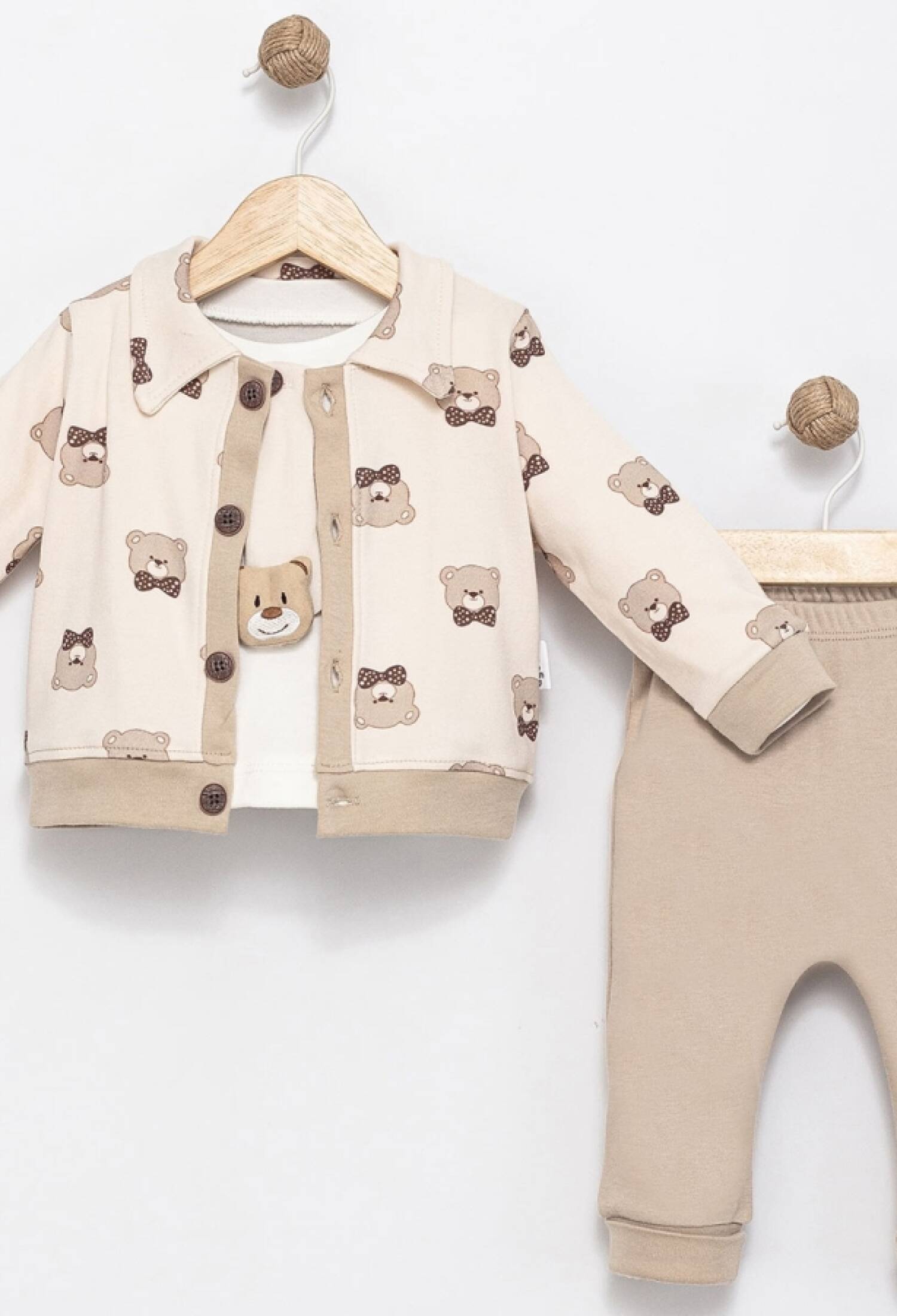 Ayıcık Desenli Hırkalı Üçlü Erkek Bebe Takım - Brand: AGUCUK - Kids & Bby Clothes From Peralane Kids Turkey