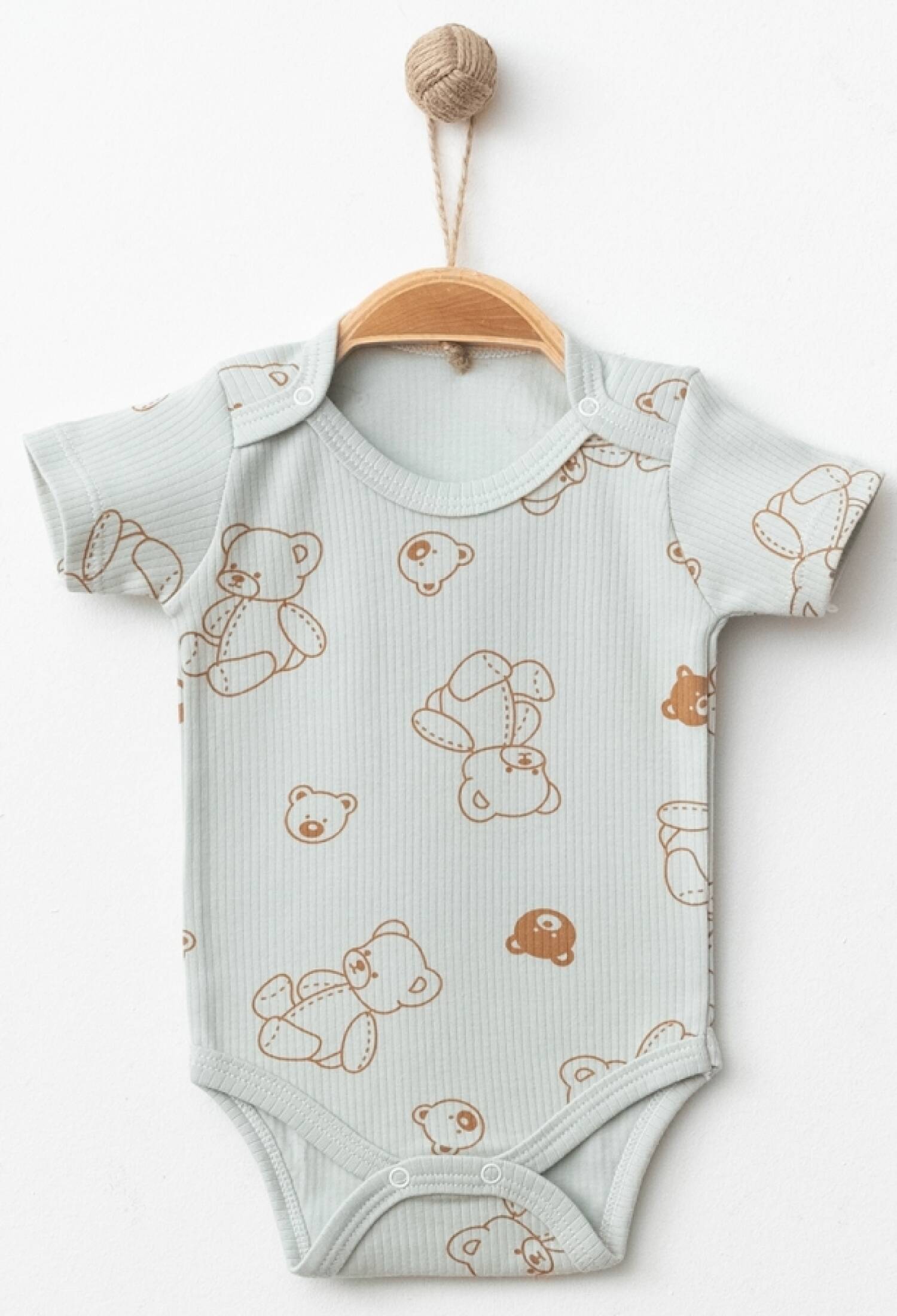Teddy Bear Patterned Short-Sleeved Snap-Button Bodysuit
