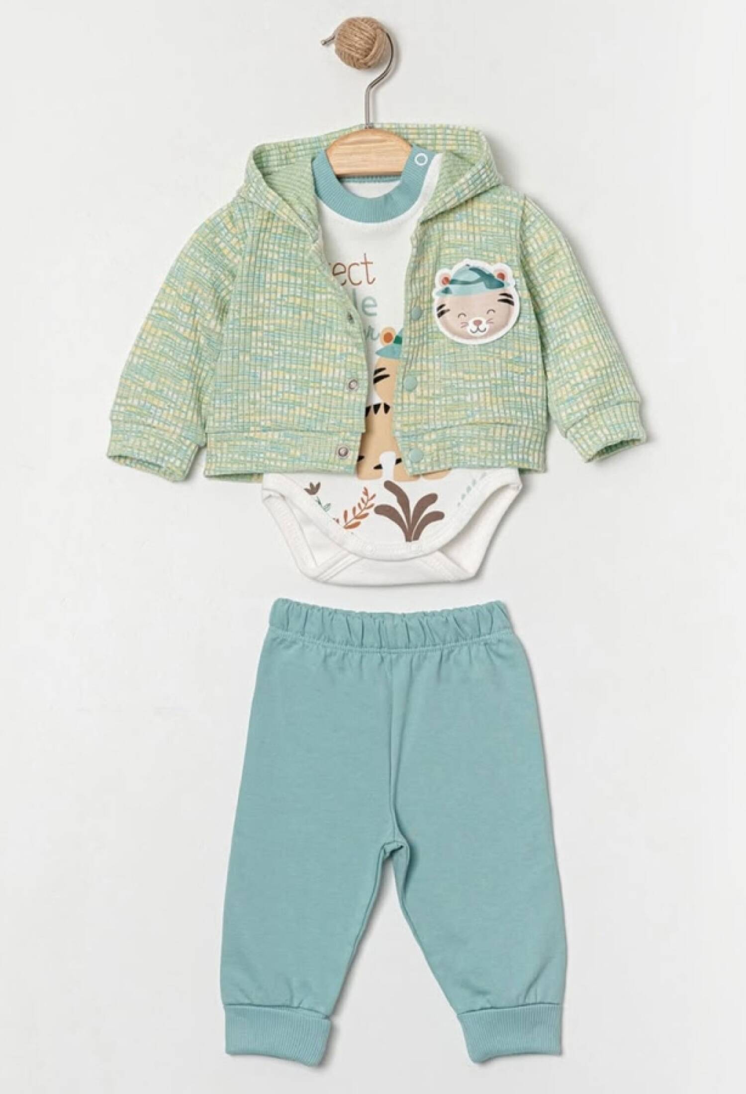 Ayıcık Detaylı Hırkalı Üçlü Erkek Bebe Takım - Brand: ELCİ BABY - Kids & Bby Clothes From Peralane Kids Turkey