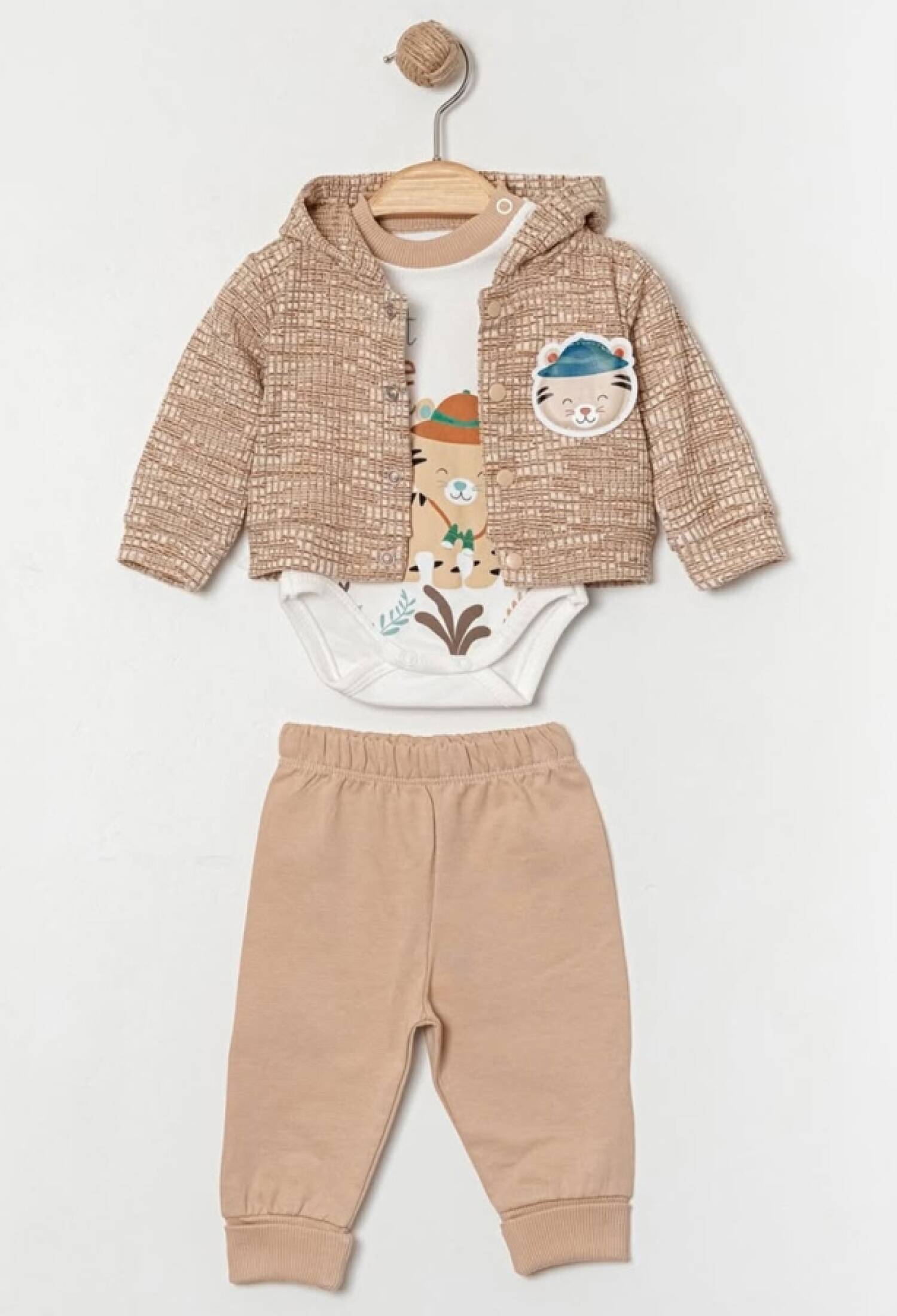 Ayıcık Detaylı Hırkalı Üçlü Erkek Bebe Takım - Brand: ELCİ BABY - Kids & Bby Clothes From Peralane Kids Turkey