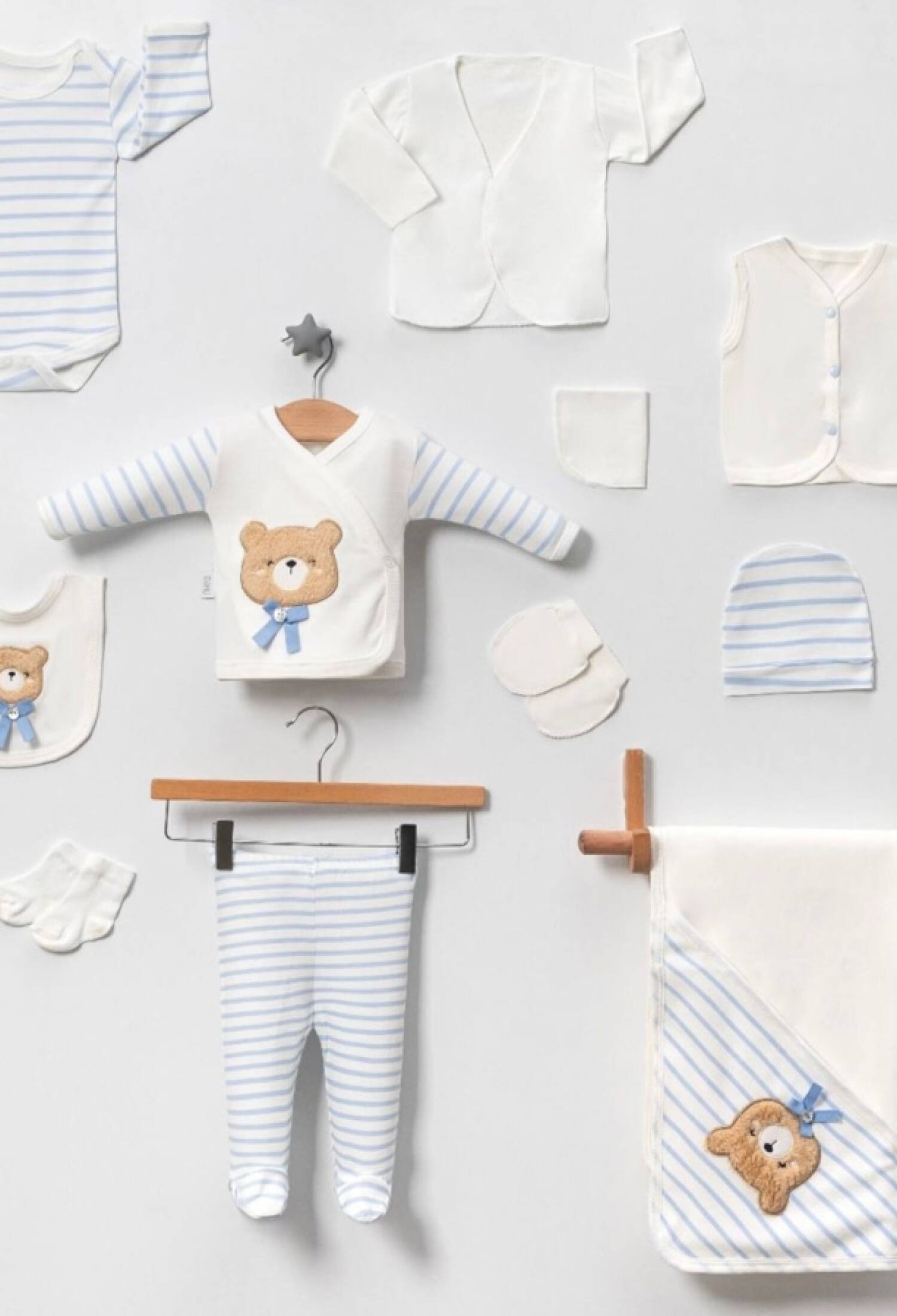 Ayıcık Nakışlı 10lu Erkek Hastane Çıkışı Zıbın Set - Brand: BABY ZUHU - Kids & Bby Clothes From Peralane Kids Turkey