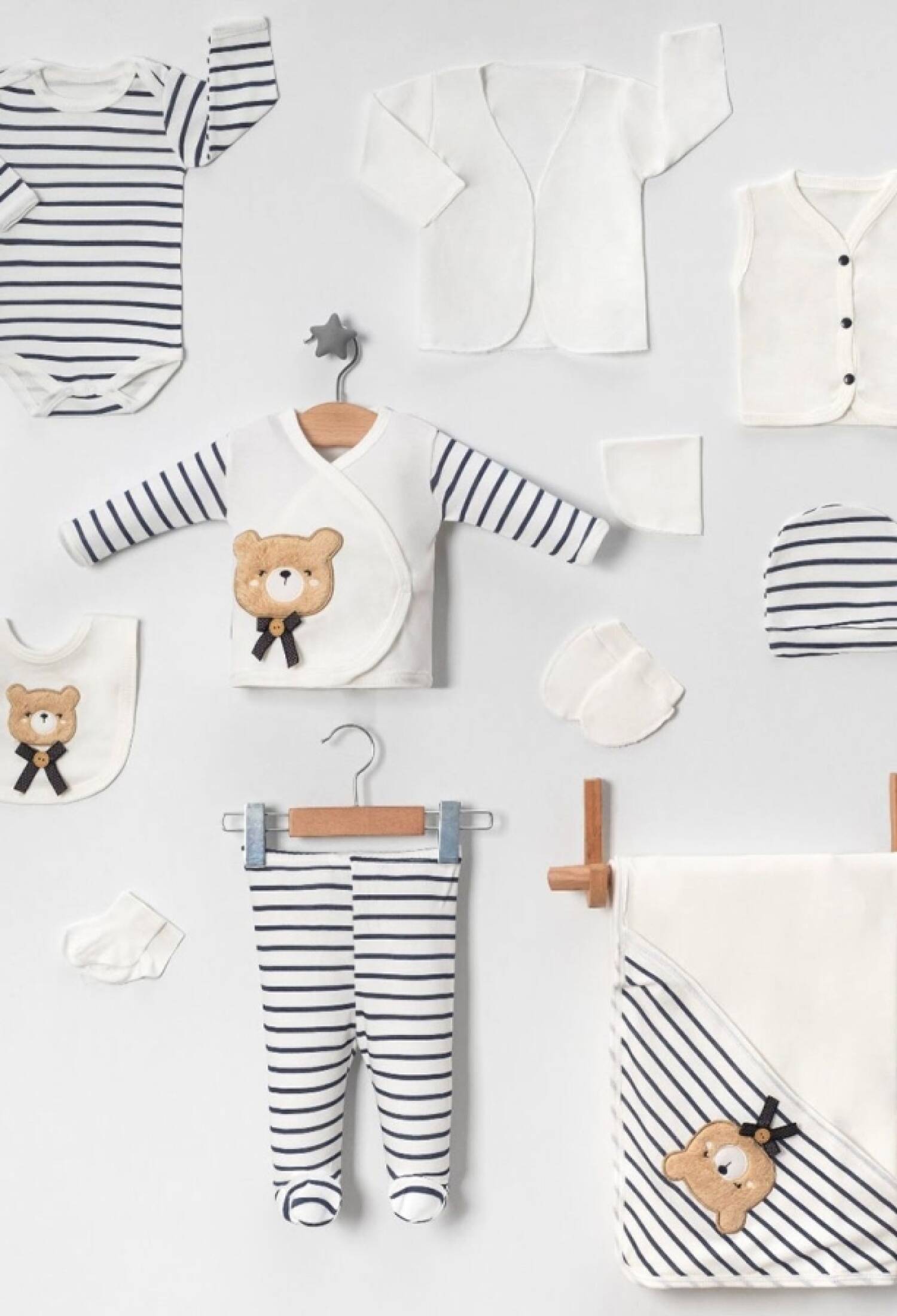 Ayıcık Nakışlı 10lu Erkek Hastane Çıkışı Zıbın Set - Brand: BABY ZUHU - Kids & Bby Clothes From Peralane Kids Turkey