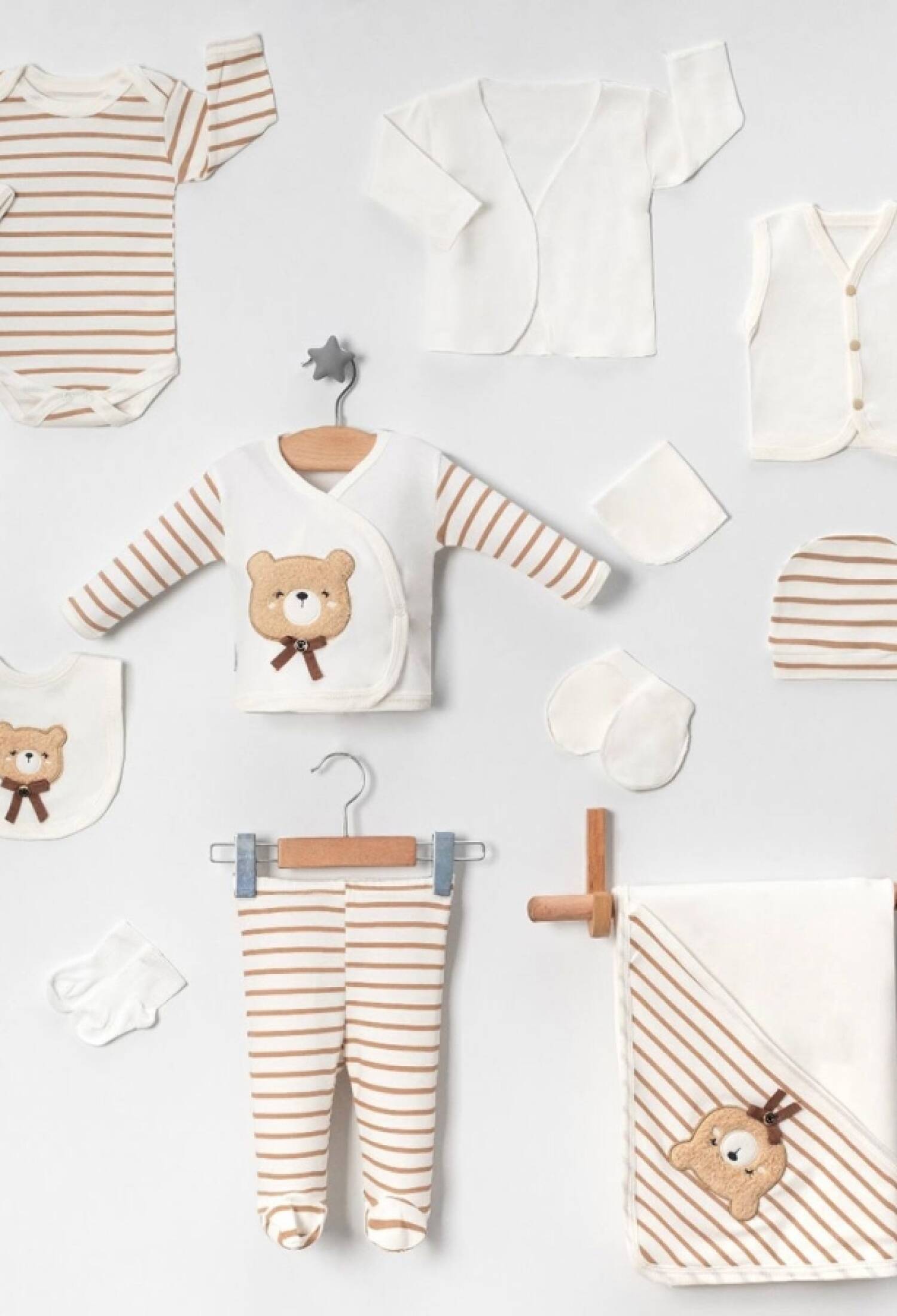 Ayıcık Nakışlı 10lu Erkek Hastane Çıkışı Zıbın Set - Brand: BABY ZUHU - Kids & Bby Clothes From Peralane Kids Turkey