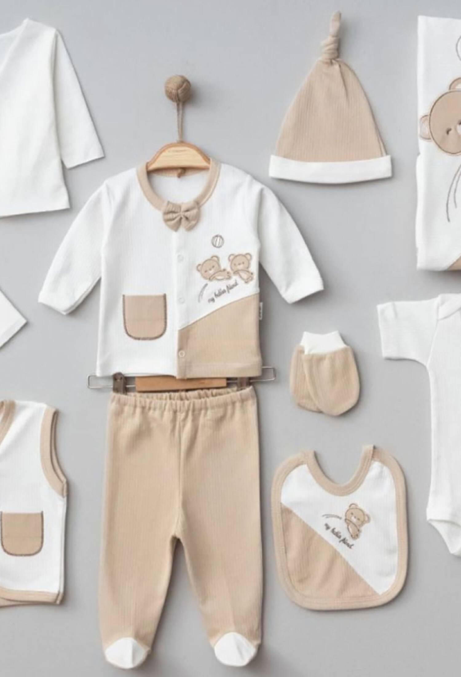 Ayıcık Nakışlı 10lu Erkek Hastane Çıkışı Zıbın Set - Brand: ZIPIR - Kids & Bby Clothes From Peralane Kids Turkey