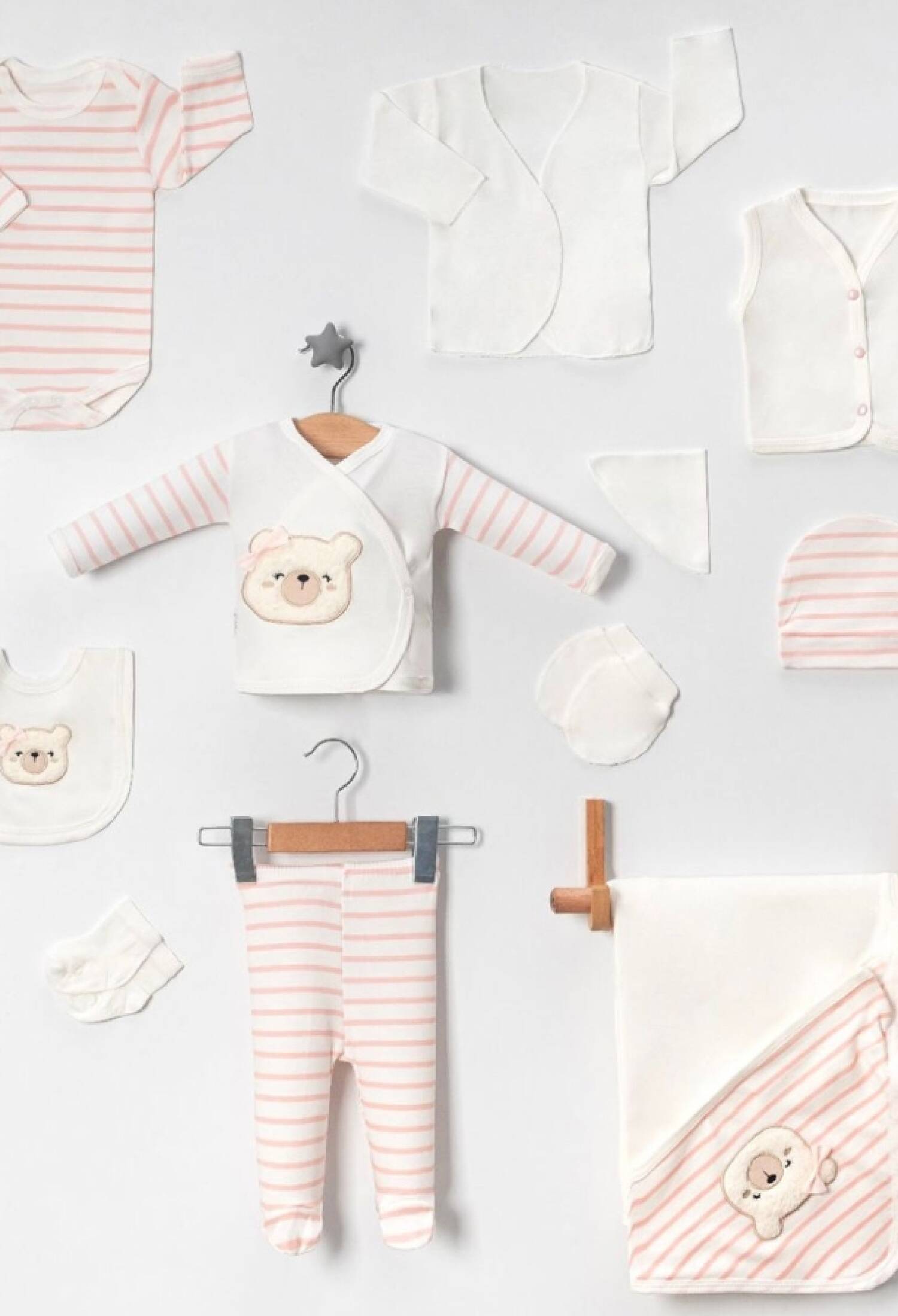 Ayıcık Nakışlı 10lu Kız Hastane Çıkışı Zıbın Set - Brand: BABY ZUHU - Kids & Bby Clothes From Peralane Kids Turkey